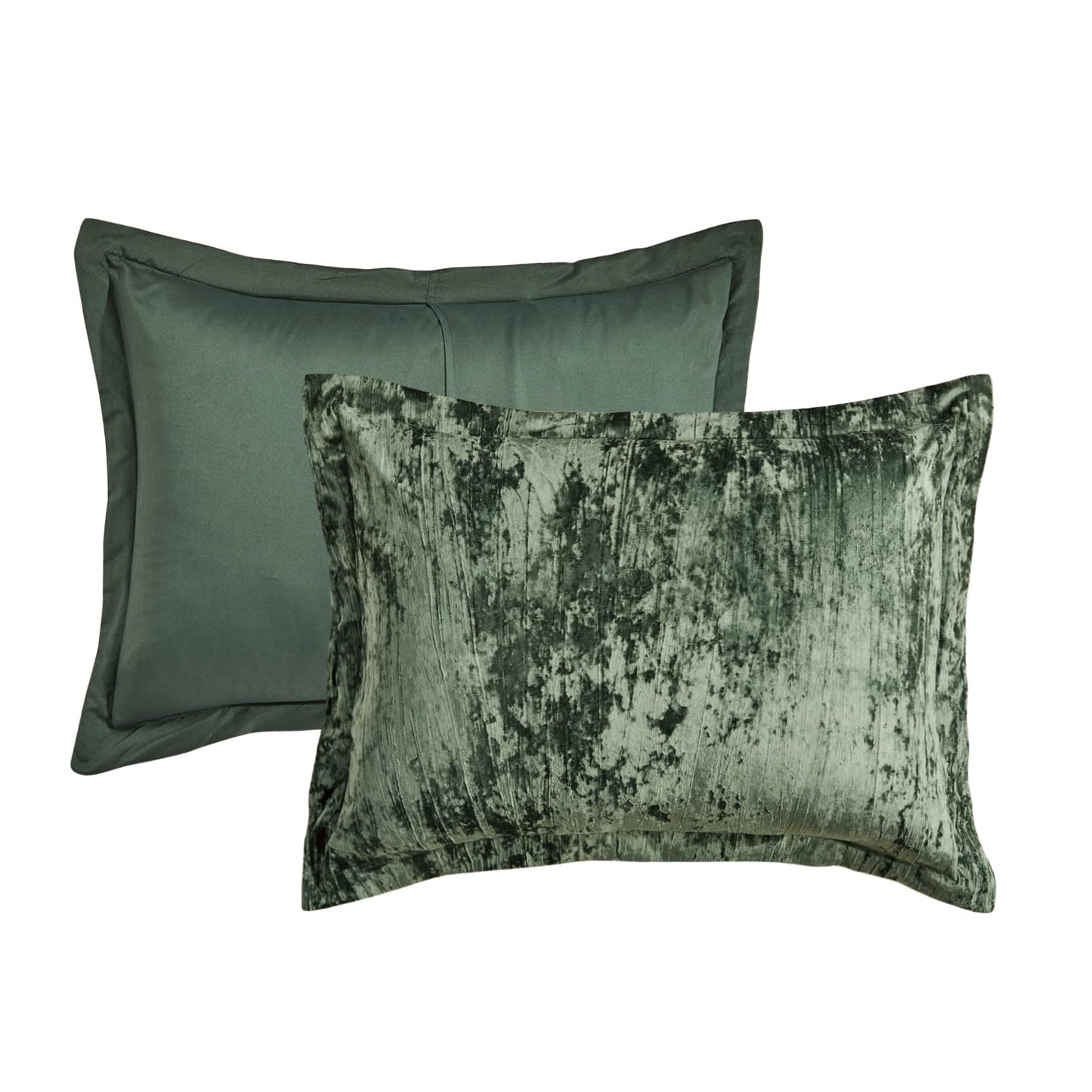 Fredsure Crinkle Velvet Comforter Set (Blackish Green, King)