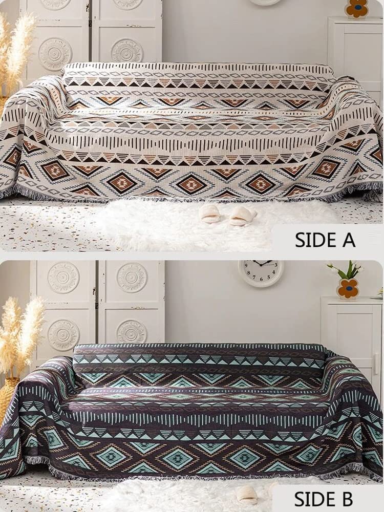 Lqprom Boho Throw Blankets Knit Bed Blankets with Tassel Aztec Western Throws Cover Farmhouse Decor for All Season Sofa Couch Chair Outdoor Camping Picnic Tent Beach Car Traveling 63"x87"