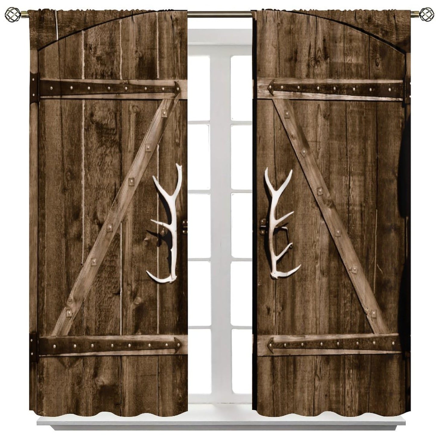 Rustic Window Curtains, Old Barn Door Wooden Board for Living Room Bedroom Kitchen, Rural Hardwood Farmhouse Western Retro Drapes Set 2 Panels,42x45 Inches