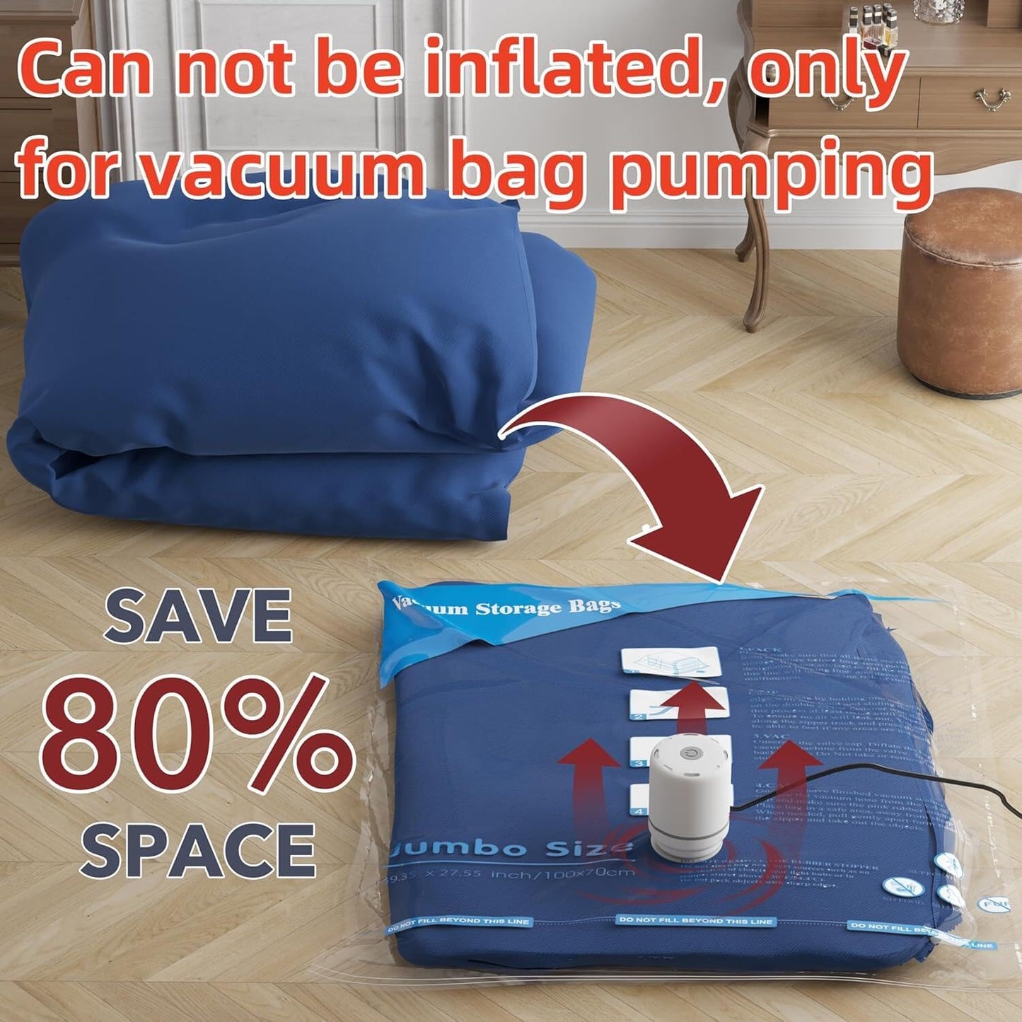GONGSHI Vacuum Seal Bags for Clothing Travel & Home Storage, Travel Vacuum Bags with Pump,Space Saver for Blankets, Comforters, Pillows, Clothes,24 Combo with Electric Pump