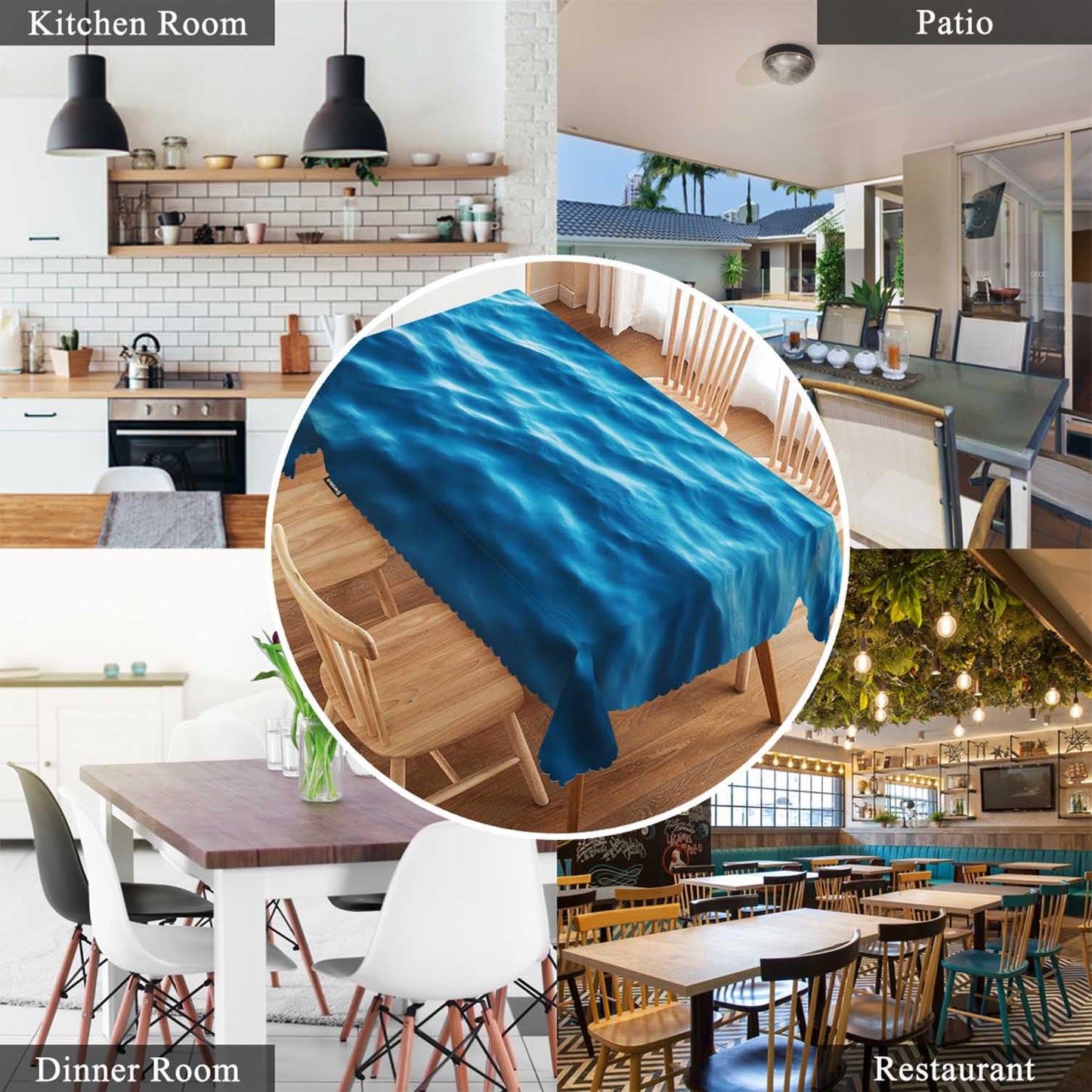 Swono Ocean Waves Table Covers 52x70 Inch Tropical Blue Ocean Waves Seawater Flow Wipeable Tablecloth Kitchen Dinning Tabletop Decoration, Table Cloth for Outdoor and Indoor Use