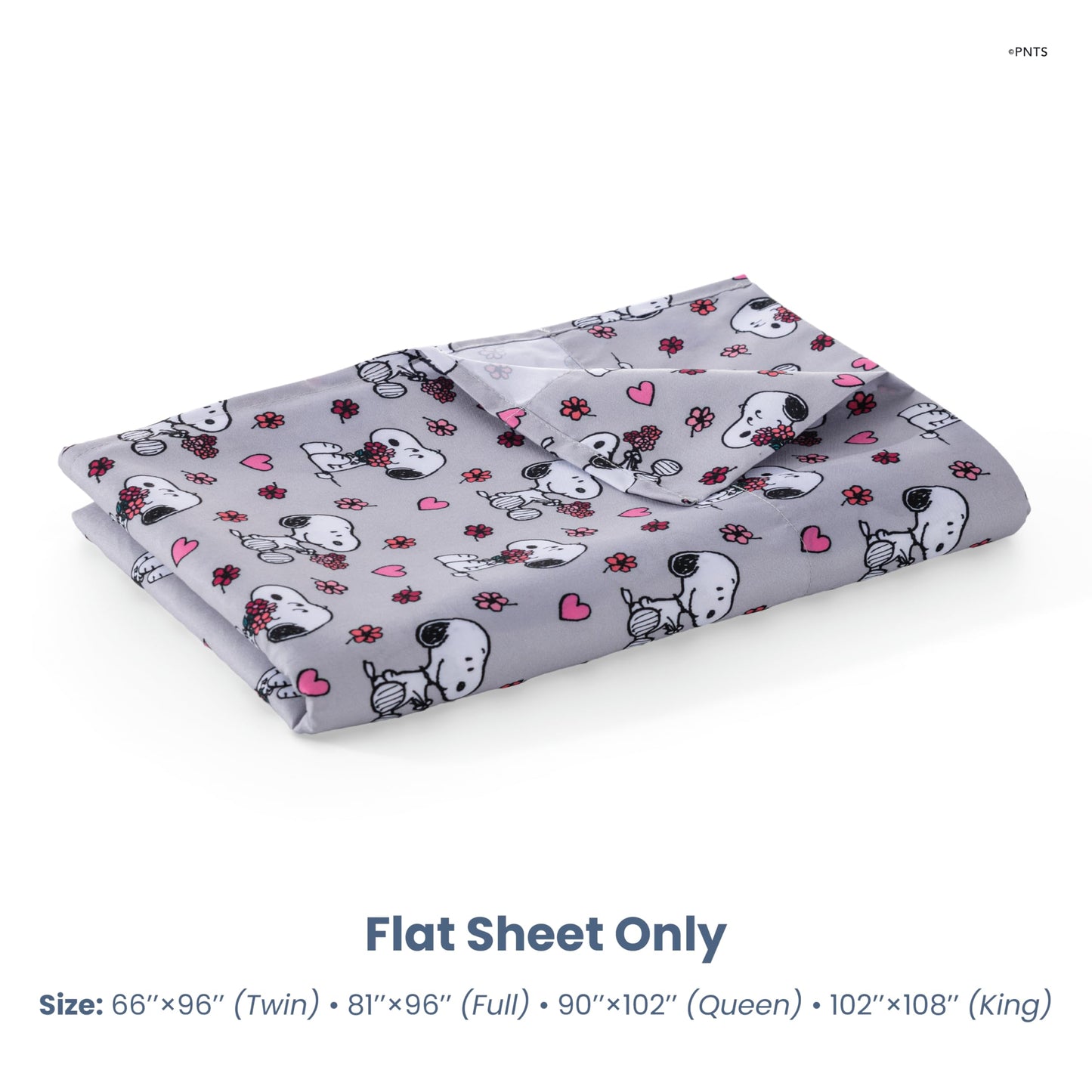 Berkshire Peanuts® Twin Flat Sheet (Only), Brushed Microfiber Sheet with Cute Snoopy Characters, Soft, Breathable, Easy-Care Bedding for Peanuts Fans, Love Blooms Light Grey