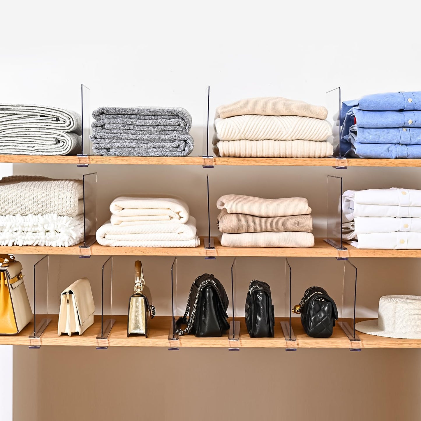Uni HIMO Shelf Dividers,Vertical Purse Organizer for Closet,Thickened and Sturdy Shelf Organizer for Sweater, Shirts, Handbags,8" Tall x 11" (6 Pcs)