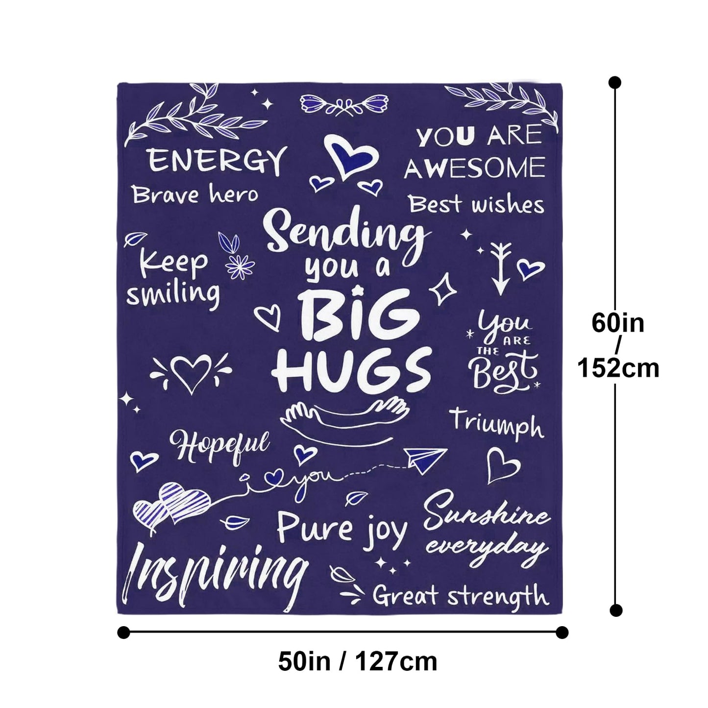 Wajade Get Well Gifts for Women Men After Surgery Hug Inspirational Blanket for Woman Thinking of You Gifts Healing Blanket Cancer Care Sympathy Gifts for Women Men Navy Blue 50"x60"