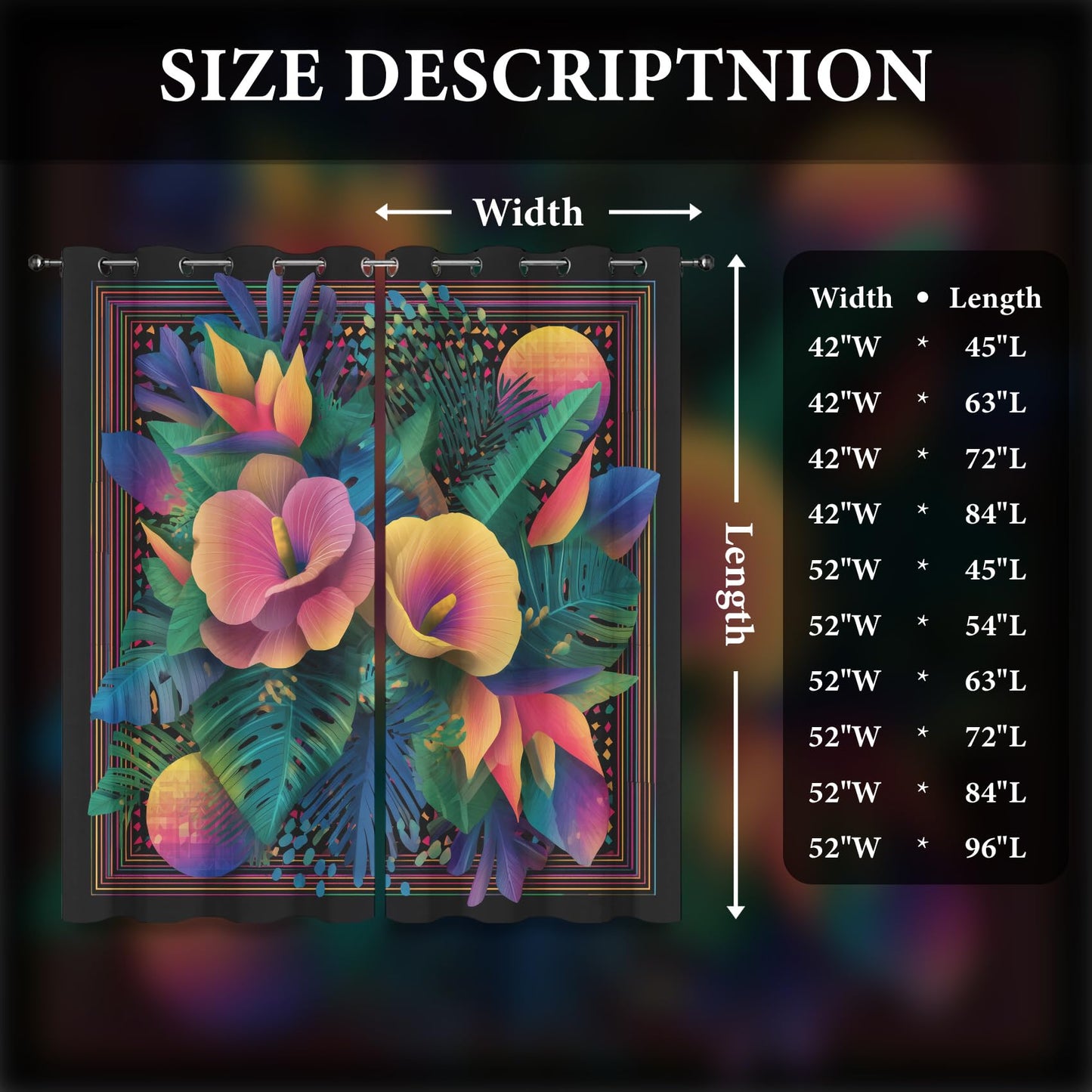 Neon Tropical Blackout Curtains for Bedroom 84 inch Long, Flower Plant Patterned Curtain Thermal Insulated Room Darkening Window Drapes for Living Room 2 Panels cc146ll1Y