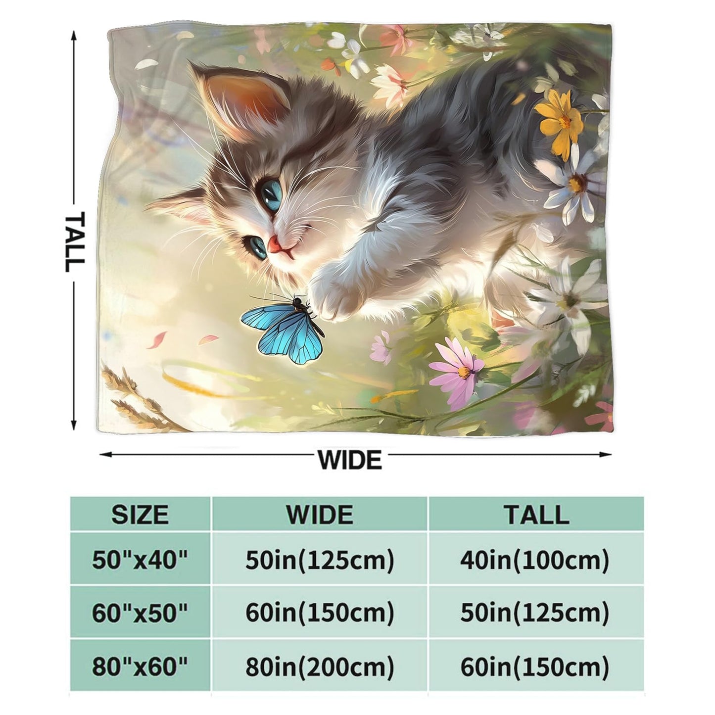 Baegopa Cat Blanket Gifts for Girls Boys Blue Butterfly Throw Blankets Cozy Plush Cute Flower Fleece Lightweight Flannel Fuzzy 50"X40"