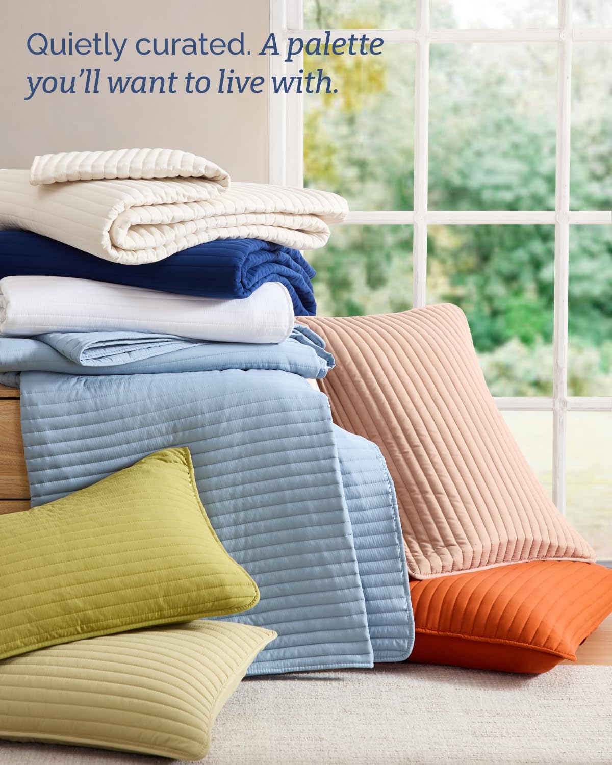 Quilts Queen Size - Dusty Blue Bedspread Queen Size with Stripe Stitch Pattern - Lightweight Bedspread for All Seasons - Soft, Breathable Comfy Summer Quilted Coverlet w/ 2 Pillow Shams - 90" x 96"