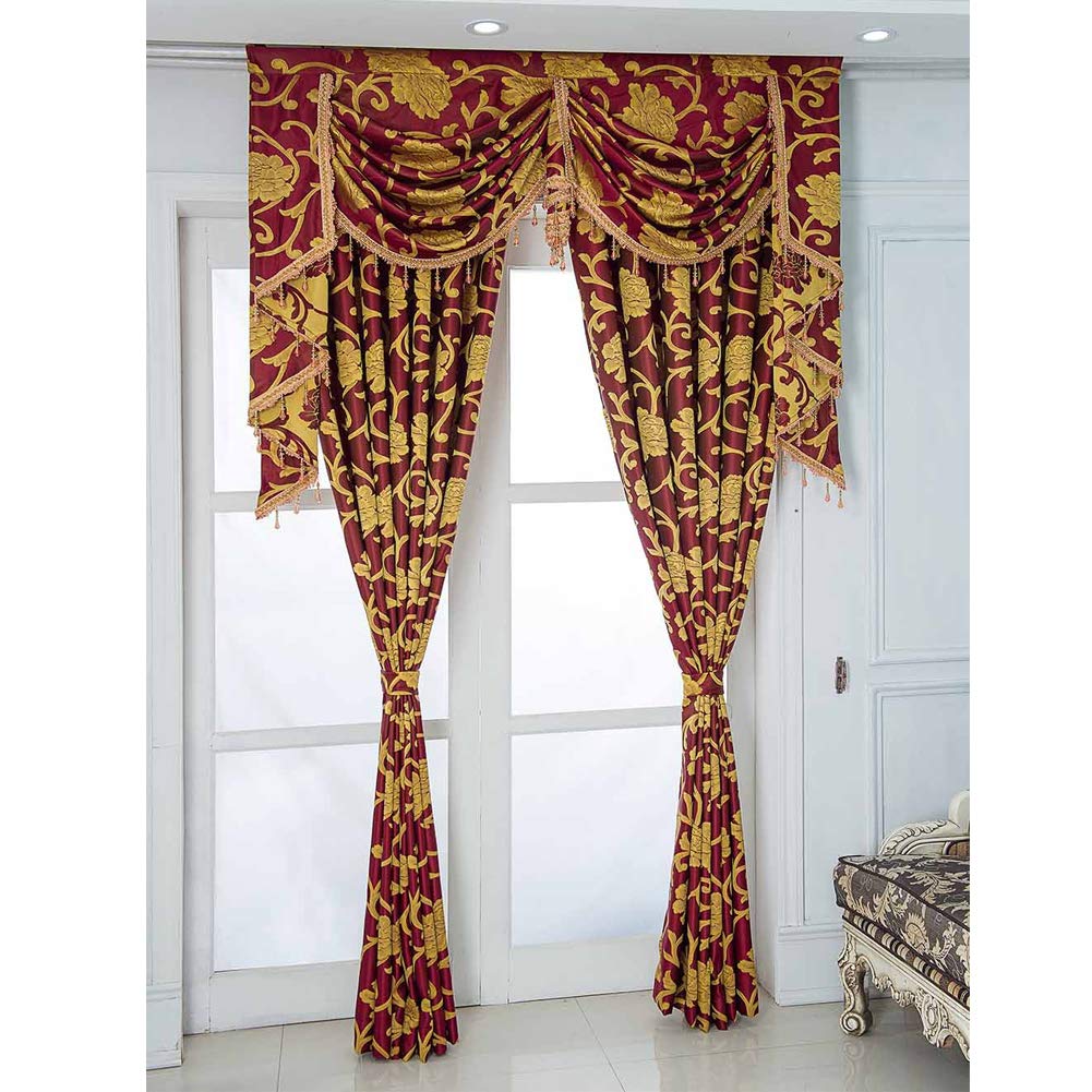 BOYOUTH Jacquard Swags Waterfall Curtain Valance,European Style Rod Pocket Top Valances for Living Room,Bedroom,Wine Red,59 Inches Width,1 Panel