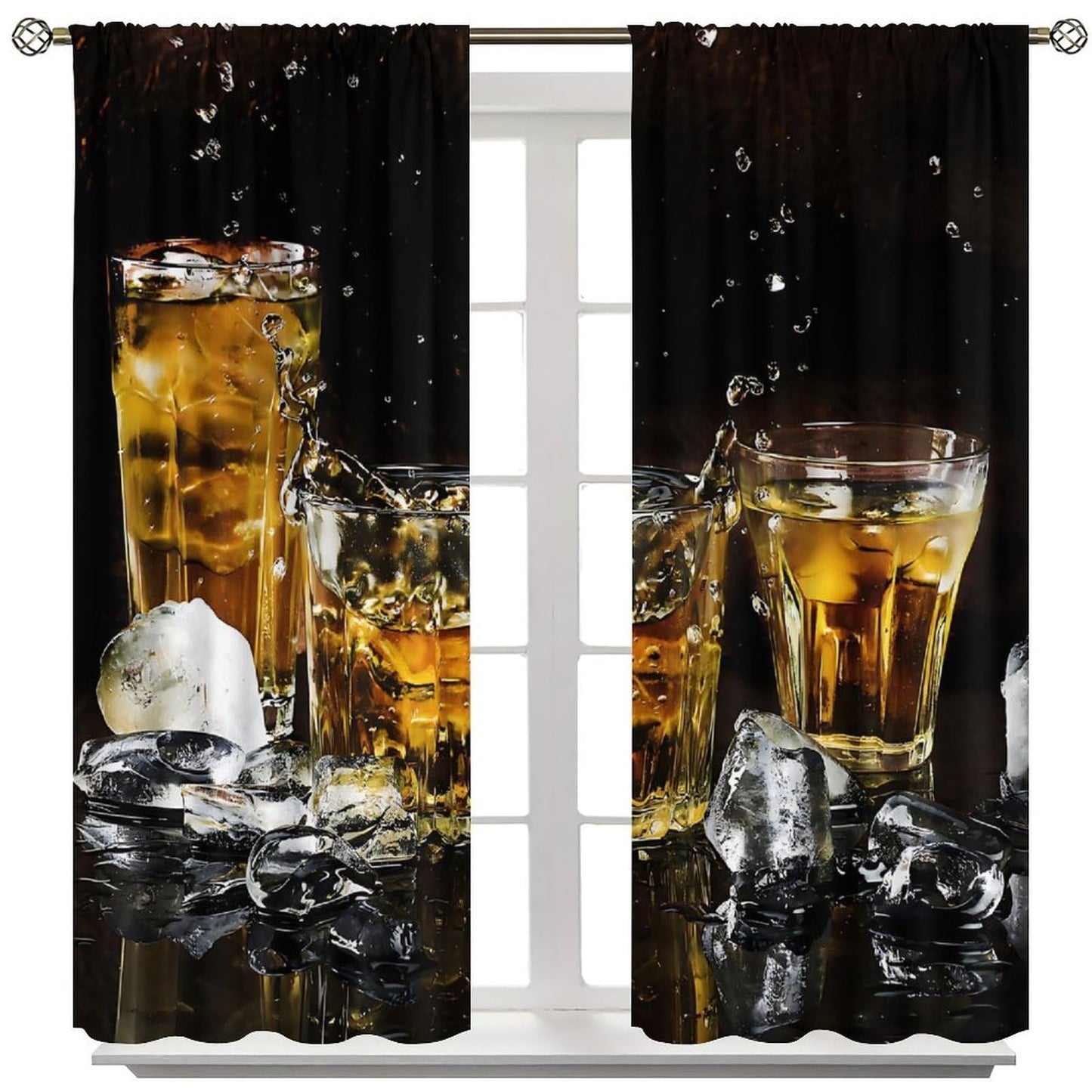 Fblifil Wine Curtains,Happy Alcoholic Wine Glasses Ice Cubes Printed Rod Pocket Window Treatments for Women Men Living Room Bedroom Cafe Kitchen Bar Decor 42" W X 45" L
