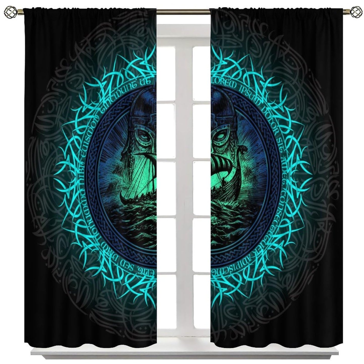 Norse Viking Theme Curtains, Abstract Ancient Vikings Pirate Boat Mystical Nautical Symbol Rod Pocket Window Drapes, for Bedroom Living Room 42" W X 45" L (Decorative)