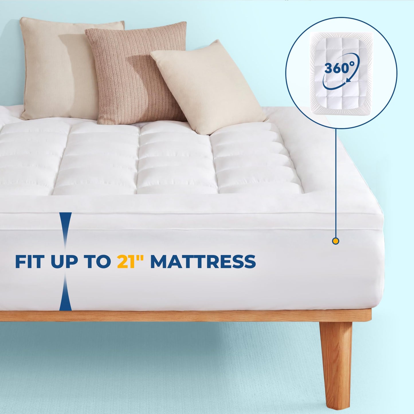 SINWEEK Dual Layer 4 Inch Memory Foam Mattress Topper, Queen Size, 2 Inch Cooling 5-Zone Gel Memory Foam Plus 2 Inch Extra Thick Pillowtop Cover, Pressure Relieve Soft Mattress Pad,Light Blue