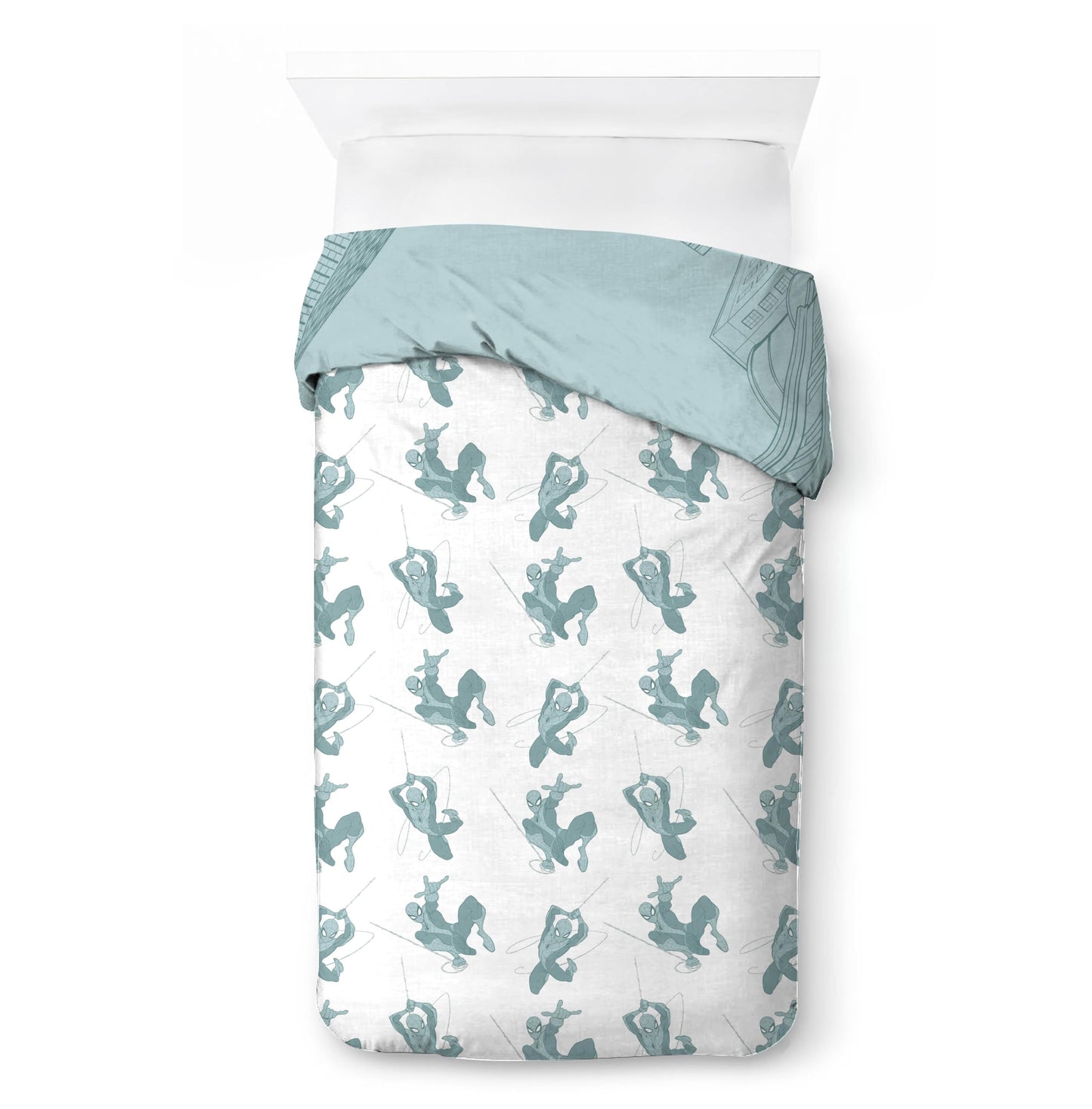 Jay Franco Kids Duvet Cover Set with Sham & Pillowcase – Ultra-Soft Bedding for Room Decor, Cover ONLY Comforter NOT Included, Green - Spiderman, 2 Piece Twin