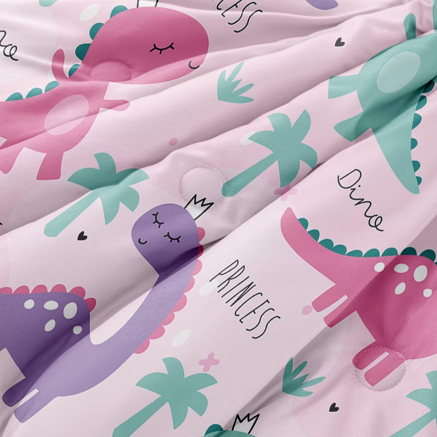 4 Piece Toddler Dinosaur Bedding Set for Girls,Pink Dino Toddler Comforter Sets Soft Bed Set Include Comforter,Fitted Sheet, Flat Top Sheet and Pillowcase,Bed in A Bag for Bedroom