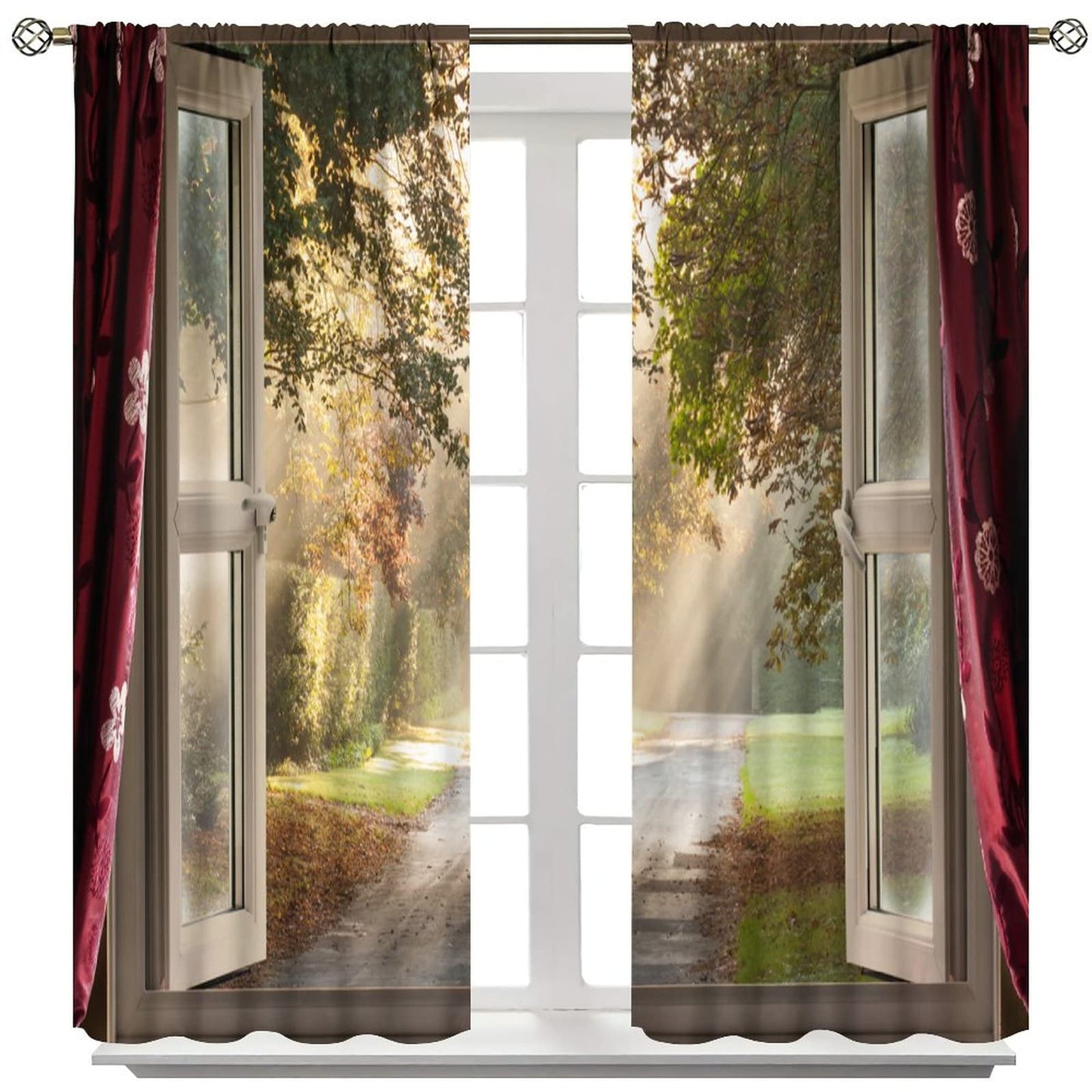 Natural Scenery Curtains Light Penetrates Through Trees Beautiful Scenery Bedroom Decor Rod Pocket Blackout Window Drapes 2 Panels Set 42x45in