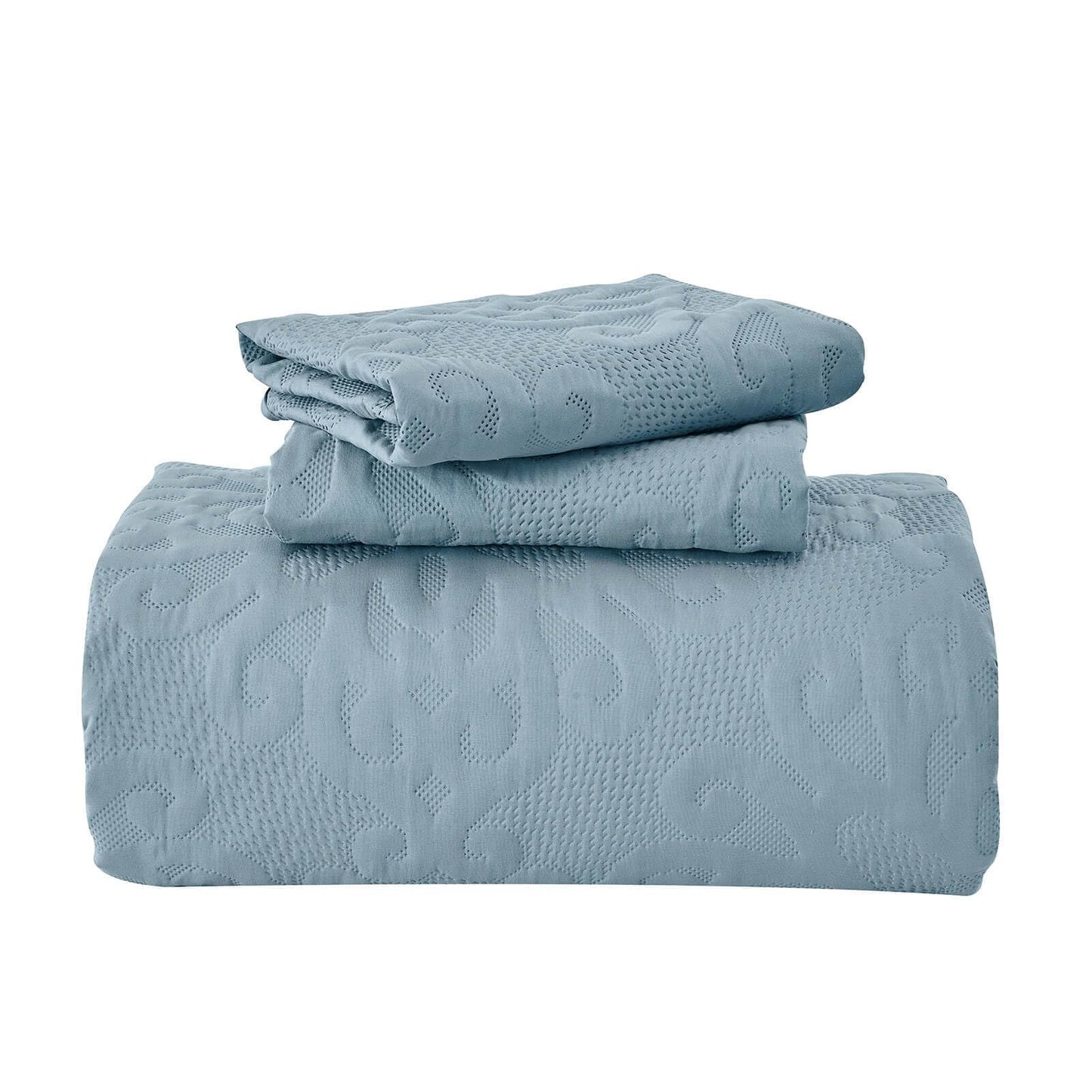 Oversized King Bedspreads 128x120 Extra Wide Quilt for Tall King California King Bed Lightweight 3 Piece Quilted Coverlet Pillow Shams Set Spa Blue