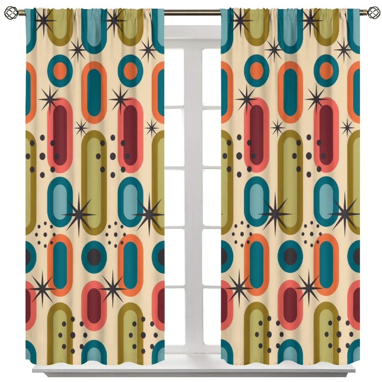Focusbrite Mid Century Window Curtains,Retro Square Design Modern Style Blackout Window Curtains for Bedroom Living Room Home Set 2 Panels,42x45 Inches