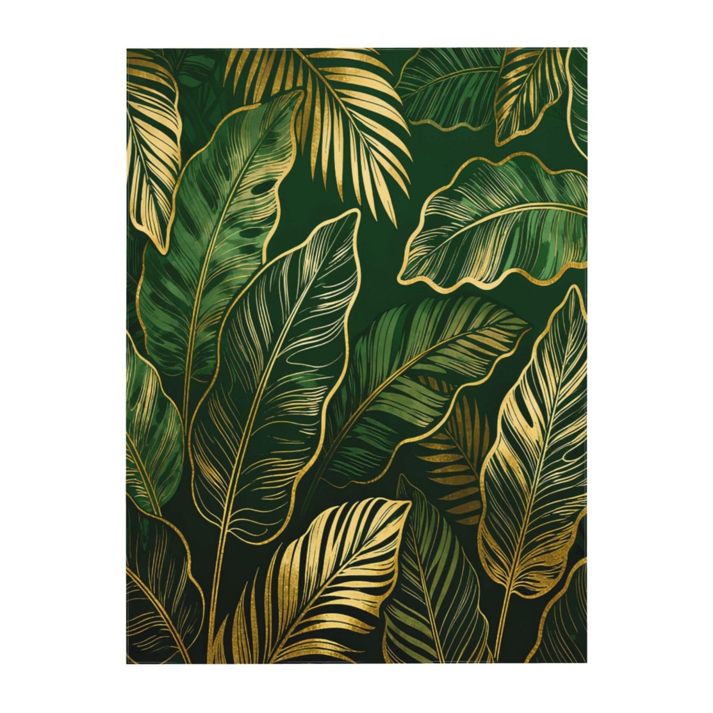 Kuderiy Green Gold Leaves Rectangle Tablecloth Palm Tree Leaf Table Cloth Summer Vintage Tropical Botanical Rectangular Tablecloth Luxury Table Cover for Dining Room Kitchen Party 54 x 72 Inch