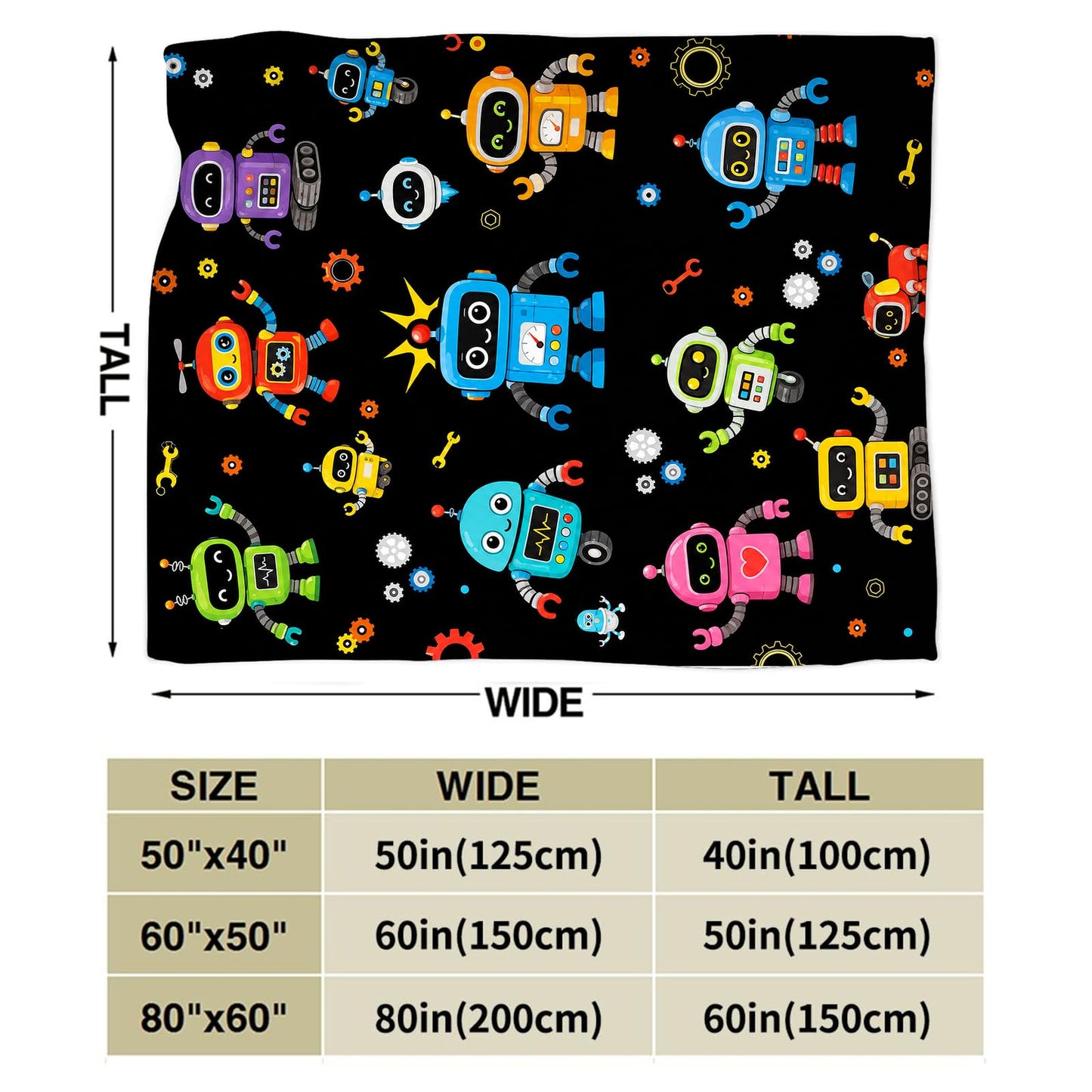 Robot Blanket Soft Fuzzy Fleece Cartoon Robots Machine Throw Blankets Decor Cozy Warm Plush Flannel Blanket Gifts for Toddler Boys Girls Kids Teens Adults Home Decor Stuff Sofa Couch Bed 50"X40"