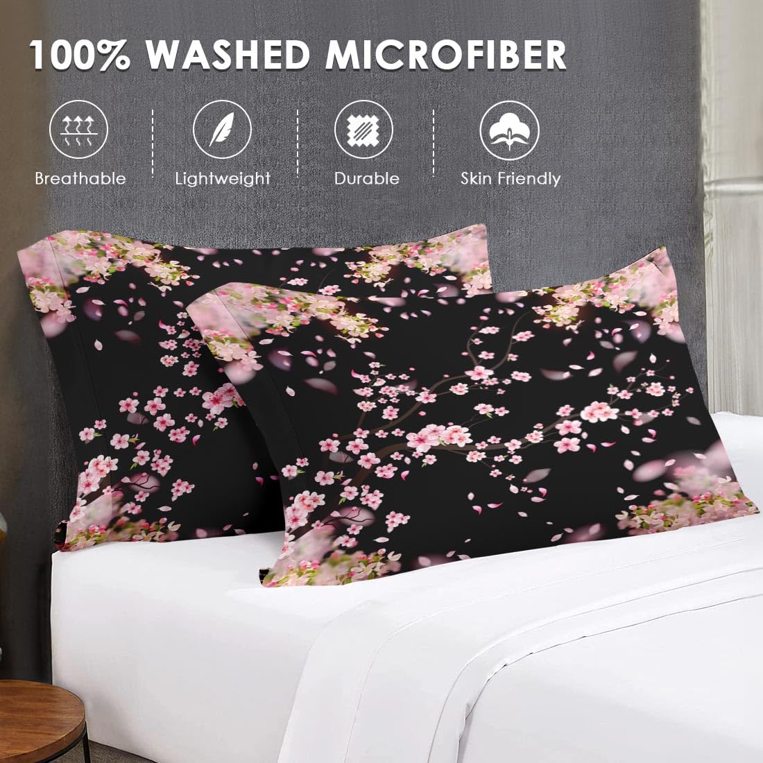 WeCozy Queen Size 4 Pcs Bed Fitted Sheet Set with 14" Deep Pocket, Blossom Cherry Flat Sheet Set for Kids and Adults, Pink Tree Flower Bedding with 2 Pillowcases for Bedroom Decor