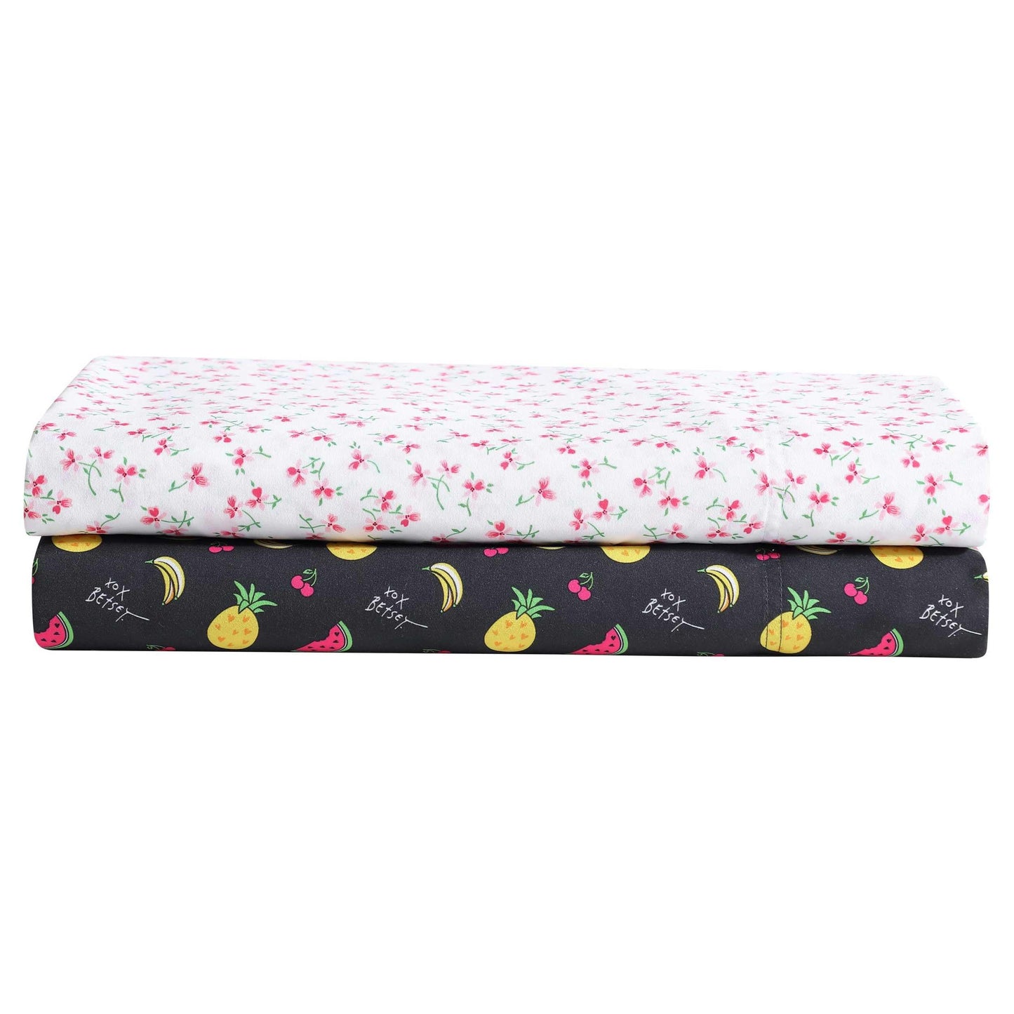 Betsey Johnson - Queen Size Sheet Set, Ultra-Soft Bedding with Smooth & Breathable Feel, Deep Pockets, Bed Sheets with Matching Fitted Sheet & Pillowcases (Fruits Toss Pink)