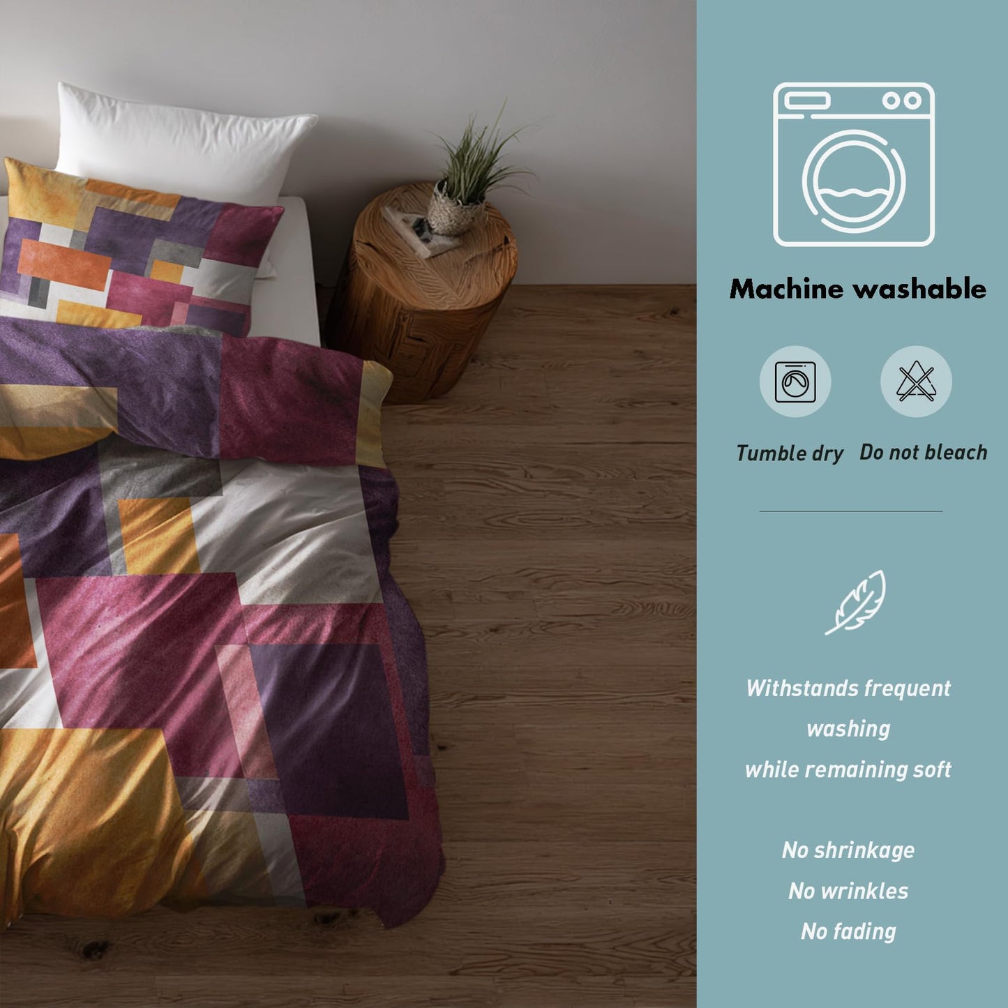 3D Geometric Queen Duvet Cover Set 3 Piece, Watercolor Abstract Art Reversible Bedding with 2 Pillow Shams, Zipper & Ties, Ultra Soft Microfiber, Geometric Bedroom Decorations 40A-T