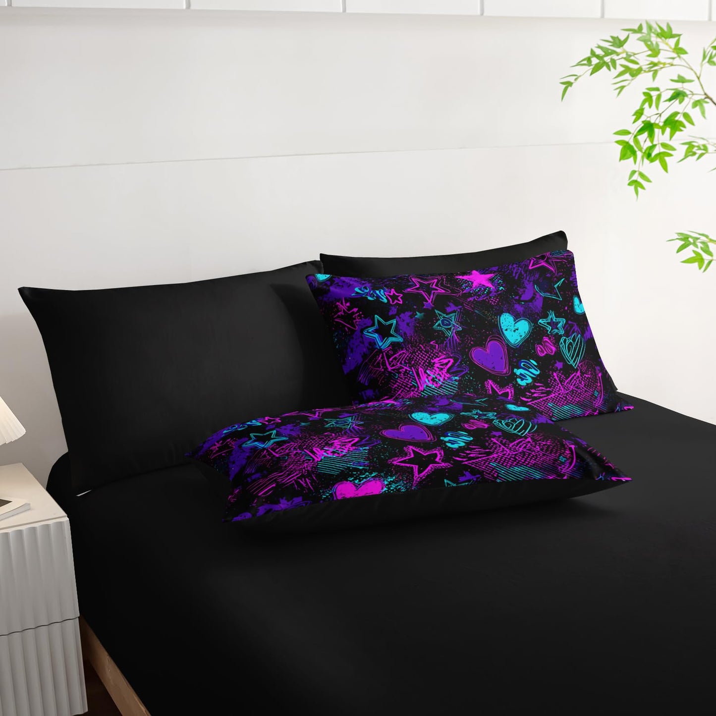 Nttopship Purple Stars Comforter Set Full Size 7PCS,Galaxy Starry Printed Bedding Set,Purple Stars Room Decor Ultra-Soft Lightweight All Seasons with Pillowcases,Flat, Fitted Sheet