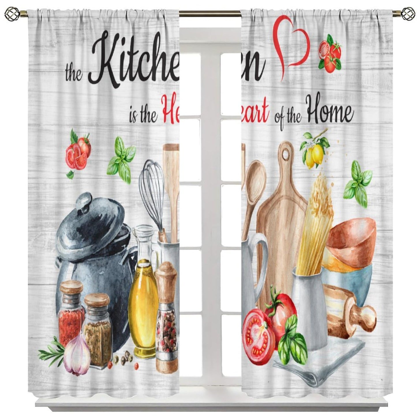 Focusbrite Rustic Kitchen Curtains, Vintage Farmhouse Country Fresh Vegetables Funny Quotes Window Drapes for Bedroom Living Room Kitchen Set 2 Panels,42x45 Inches