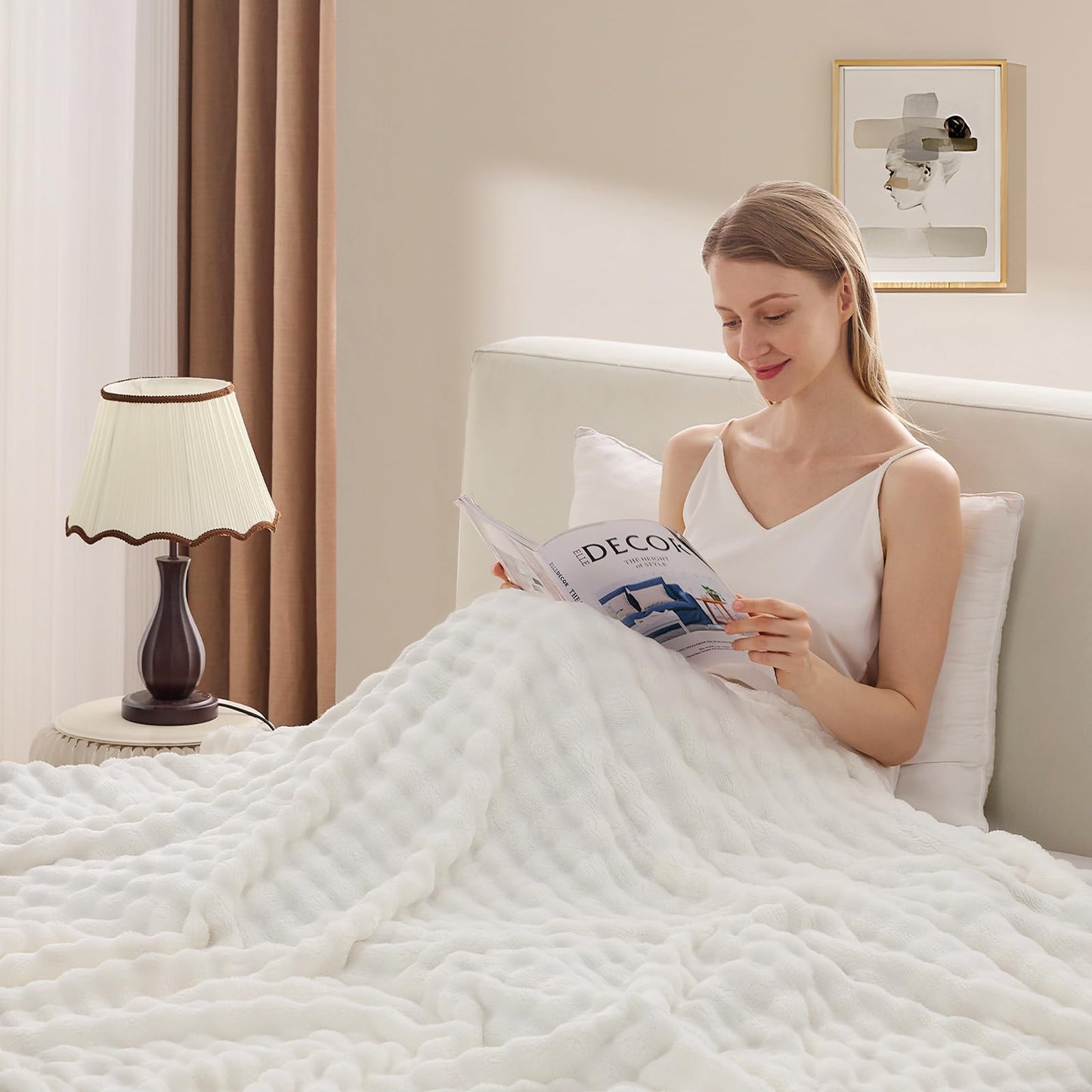 3D Bubble Plush Blanket Textured Fleece Throw Soft Warm Cozy Blanket Couch Bed Throw Snow White 50x60 Inches