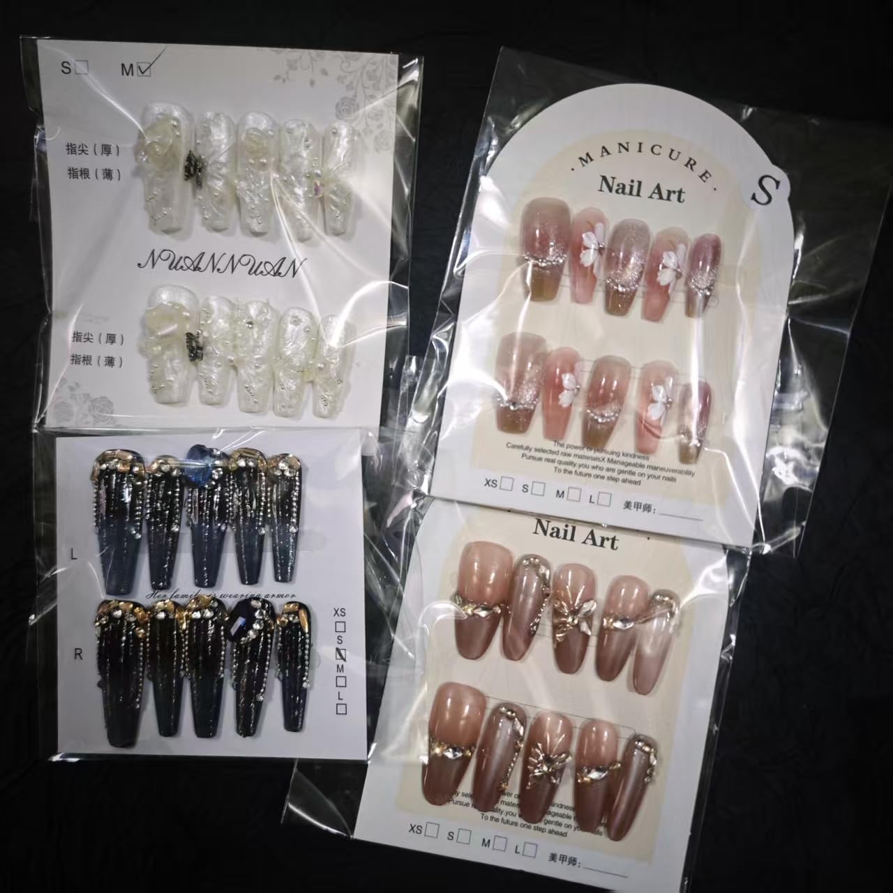 2Packs (20Pcs) Press on Nails Random 30mm Long Manicure Charms Nails Art Nail Kit for Women Party Holiday Photo Wedding Size L