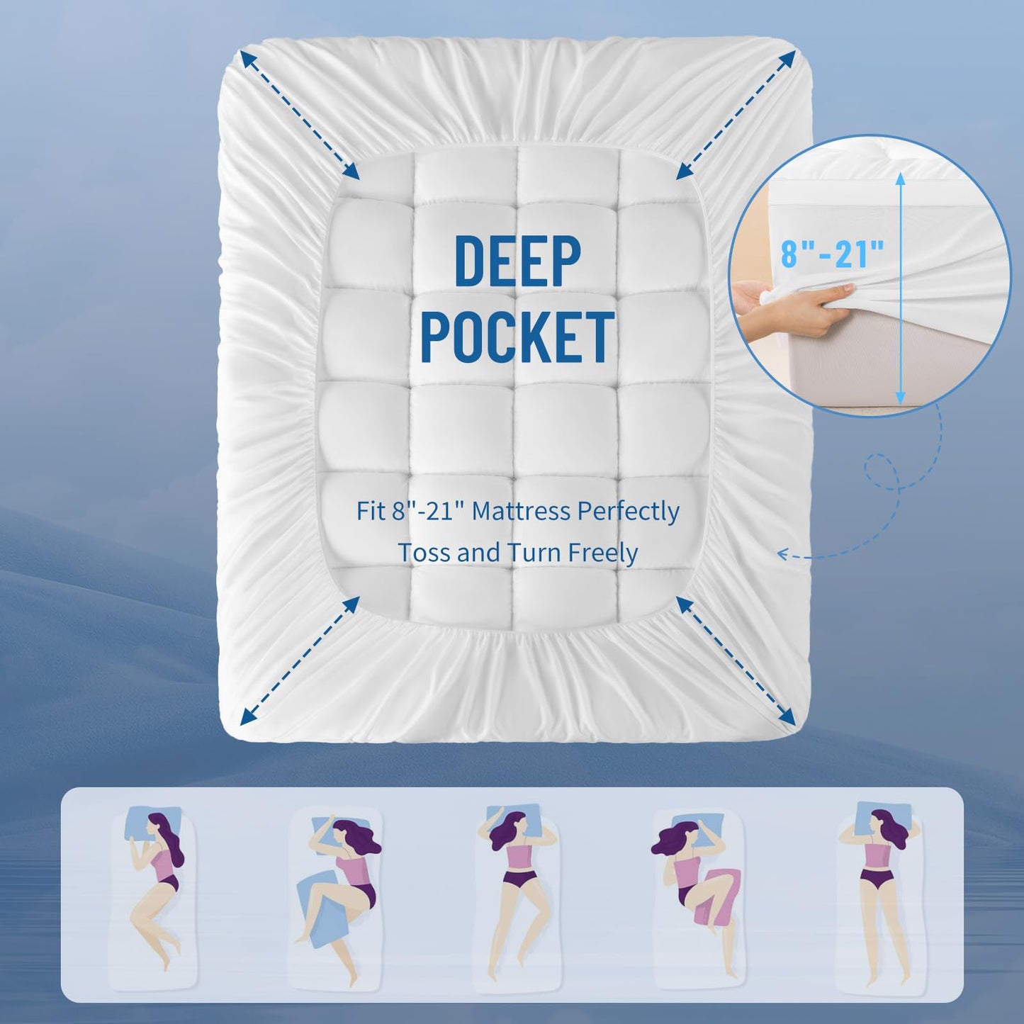 Memory Foam Mattress Topper, Extra Soft 1300 GSM Pillow Top Mattress Pad for Back Pain Relief,Breathable Mattress Cover for Fluffy Shredded Memory Foam Filled (Queen, 60"x80")