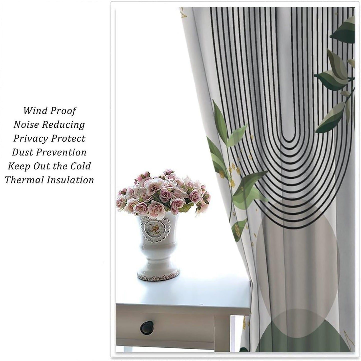 Boho Leaf Curtains, Mid Century Abstract Green Leaves Tropical Plants Modern Minimalist Window Treatments for Bedroom Living Room Kitchen Cafe Bohemian Drapes, 42x45 Inch Decor