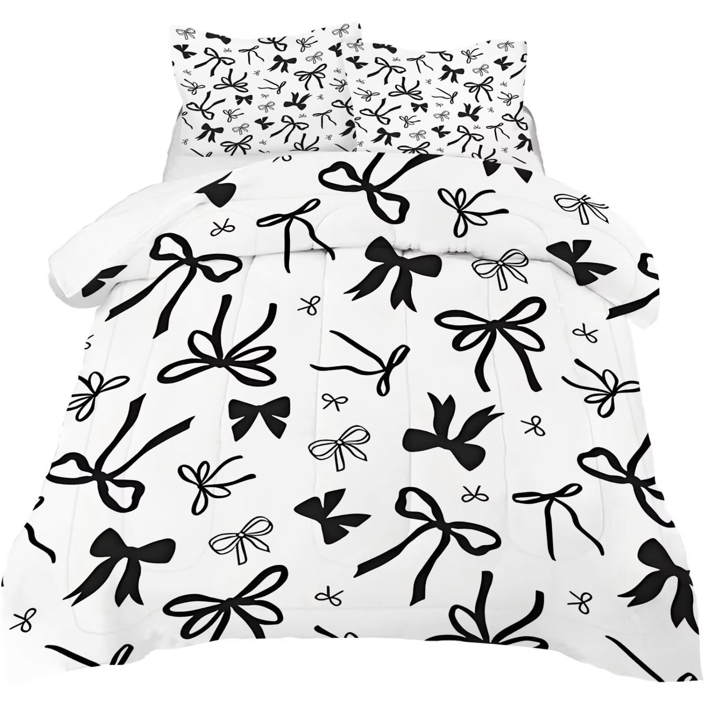 DJNEAR Black and White Bow Comforter Set Twin Size Cute Girls Bedding Sets for Kids Teens Women Bedroom Kawaii Bowknot Quilt Room Decor 1 Comforter 1 Pillowcase