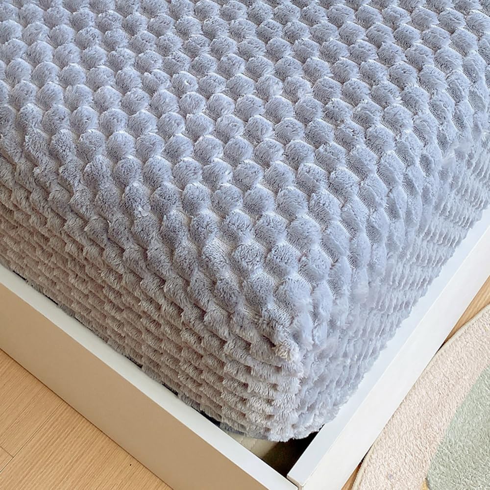 ZIQINPSQ Cozy Fleece Fitted Sheet Full Size - Ultra Soft Fuzzy Bed Sheets for Winter, Deep Pocket 15'' Velvet Plush Bottom Sheet Only (Anti-Static & Warm), Gray