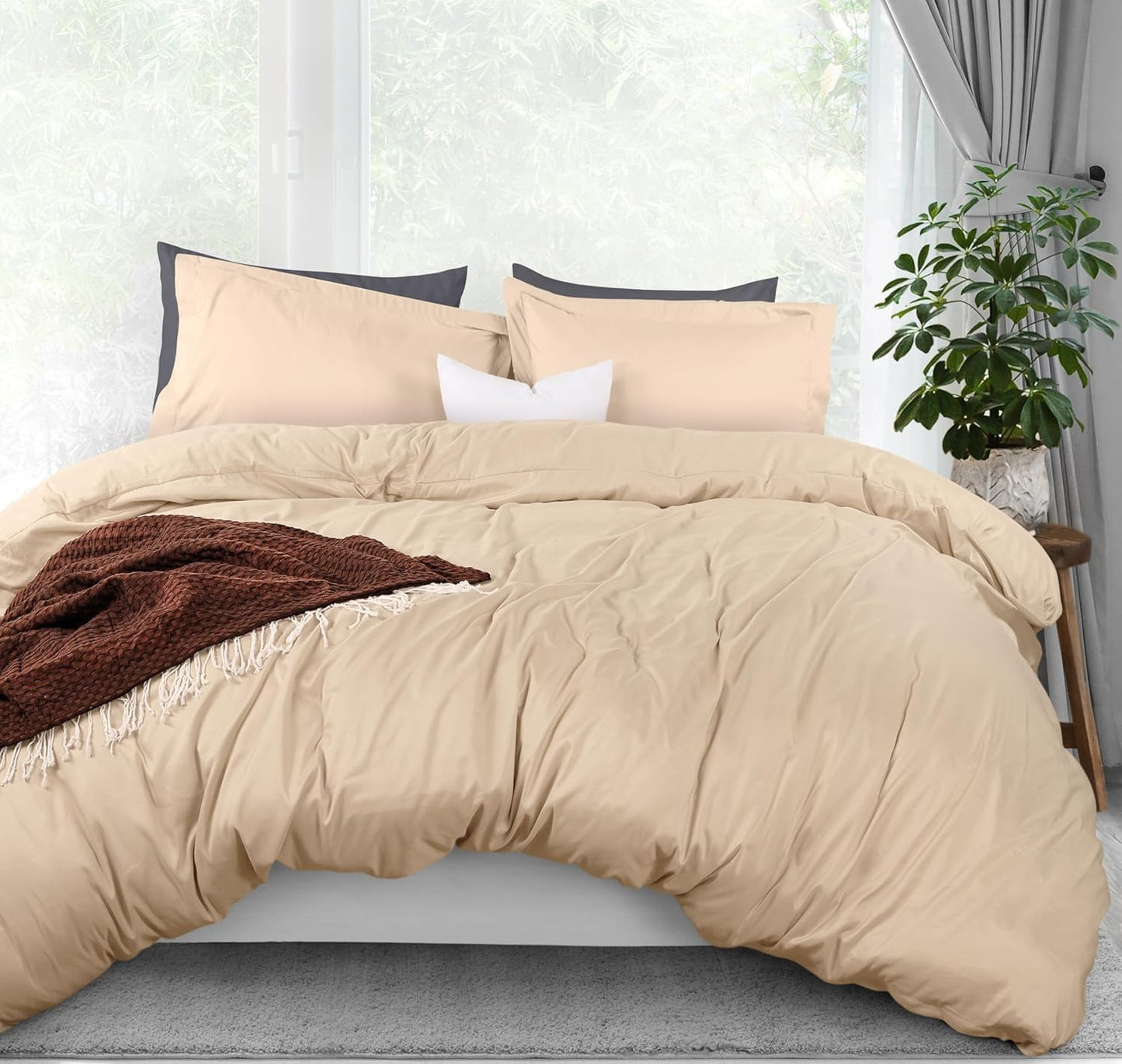 Utopia Bedding Duvet Cover Queen Size - 3 Piece with Zipper Closure - 1 Comforter Cover 90X90 Inches & 2 Pillow Shams 20X26 Inches (Ivory) Comforter Not Included