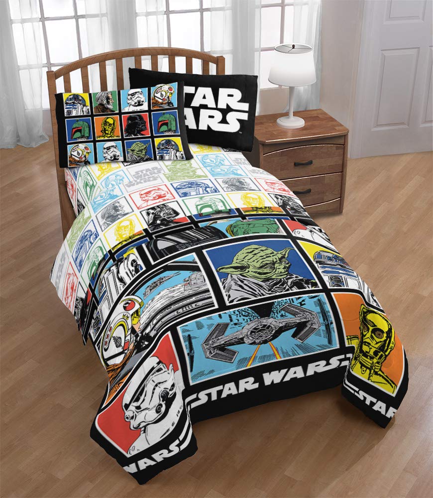 Jay Franco Kids Sheet Set with Fitted, Flat Sheets & Pillow Cover - Ultra-Soft Bedding with Pillowcase for Room Decor, Multi - Star Wars, 4 Piece Full