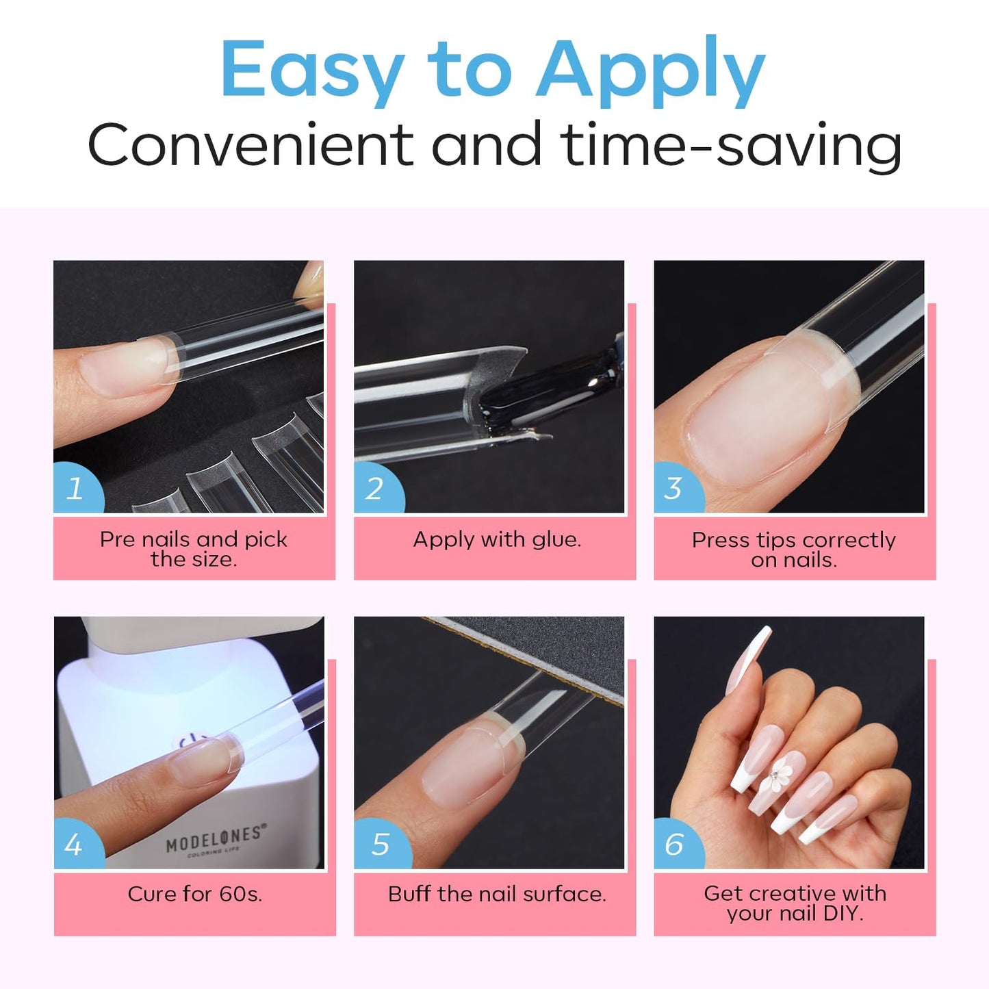 Modelones Short Almond Nail Tips - 510Pcs Half Cover Fake Gel Tips Pre-shaped Clear Acrylic Gel Kit False Extra Short Press on Nails for Extension DIY Salon 15Sizes