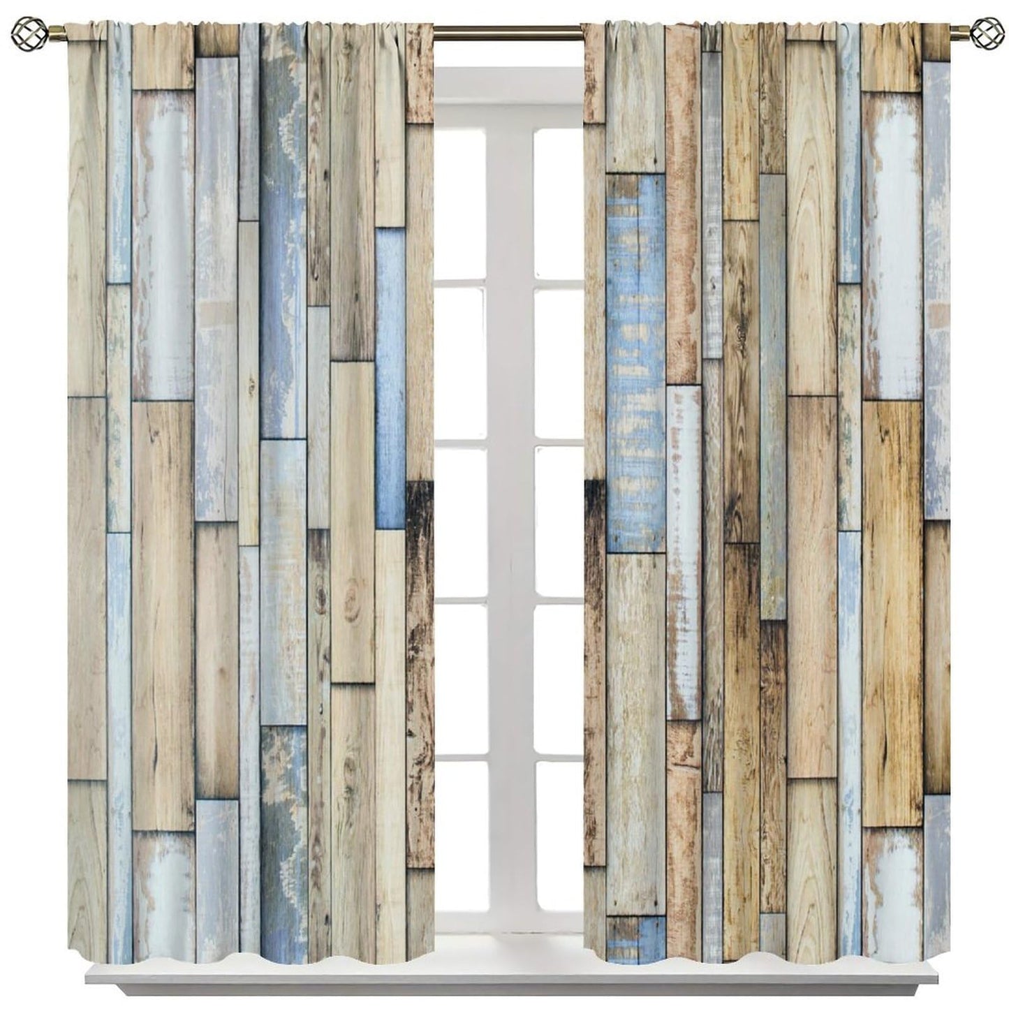 Nanacur Wooden Curtains, Vintage Wood Barn Door Farmhouse Country Rod Pocket Window Treatment for Bedroom Living Room Kitchen Cafe Drapes 41" W X 45" L (No Blackout)