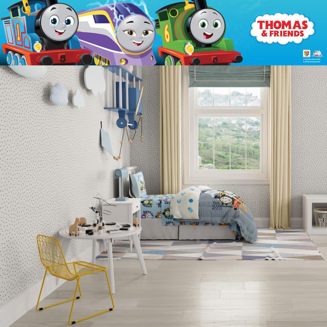 Thomas & Friends 4 Piece Toddler Bed Set – Super Soft & Cozy Reversible Microfiber Comforter and Sheets (Officially Licensed Product) By Franco