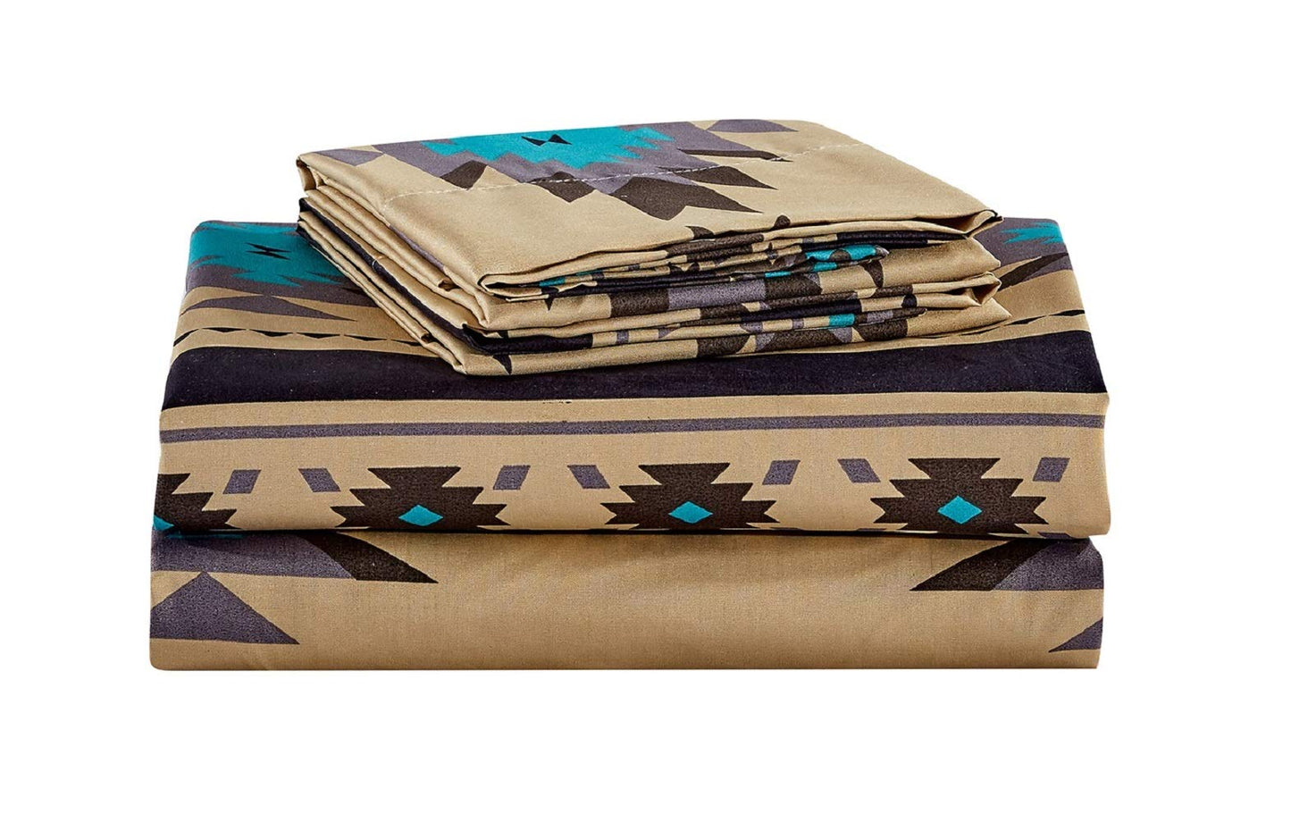 Chezmoi Collection Prescott 3-Piece Southwestern Microfiber Sheet Set, Printed Geometric Tribal Multicolor Teal Beige Black Gray Bed Sheets, Twin XL Size