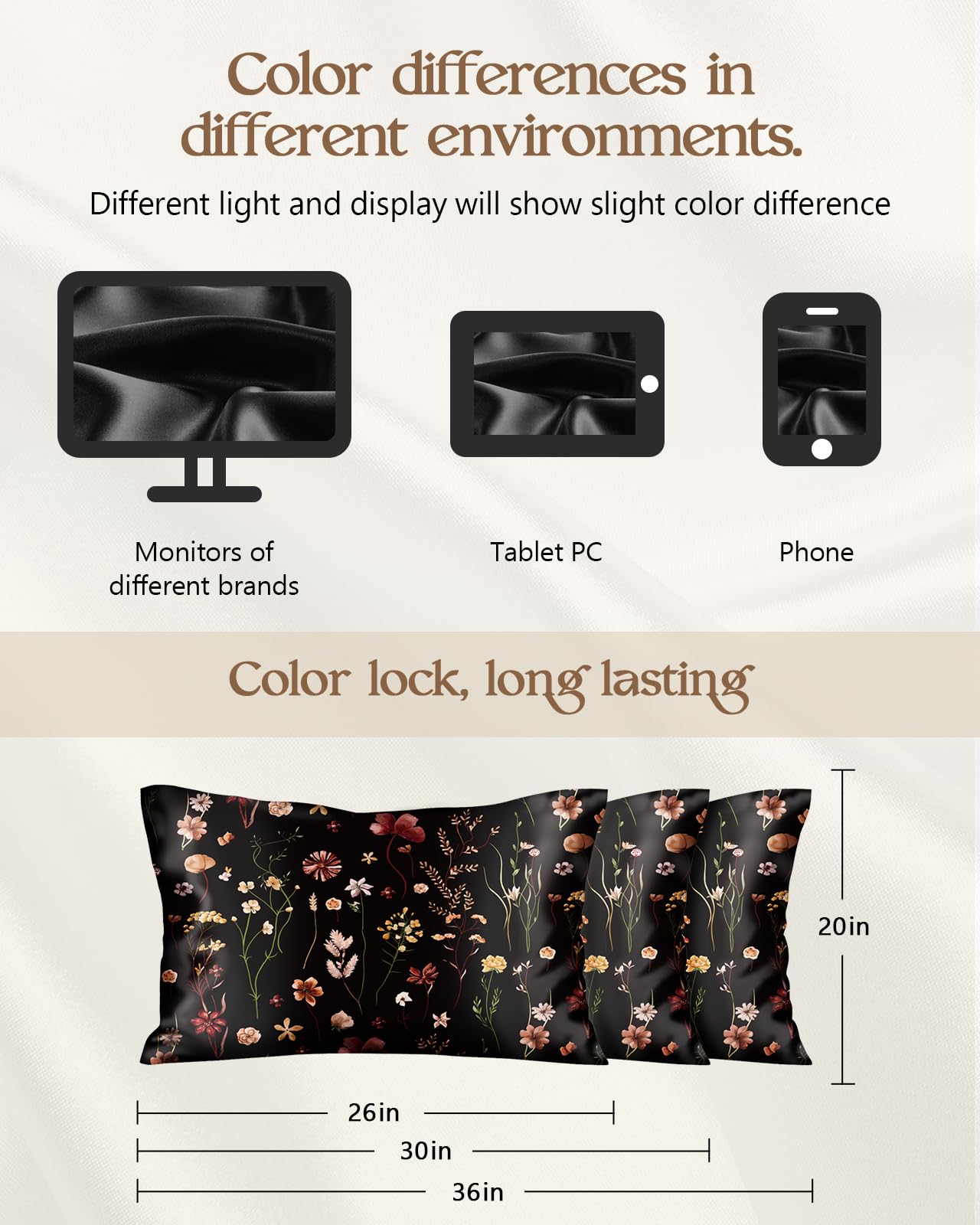 Miss Adola 2 Pack Mulberry Silk Pillowcase for Hair and Skin - Standard Size 20 x 26 Inches with Hidden Zipper BK Grow Flower 19 Momme Soft Sleeping Silk Pillow Case for Women, Moms
