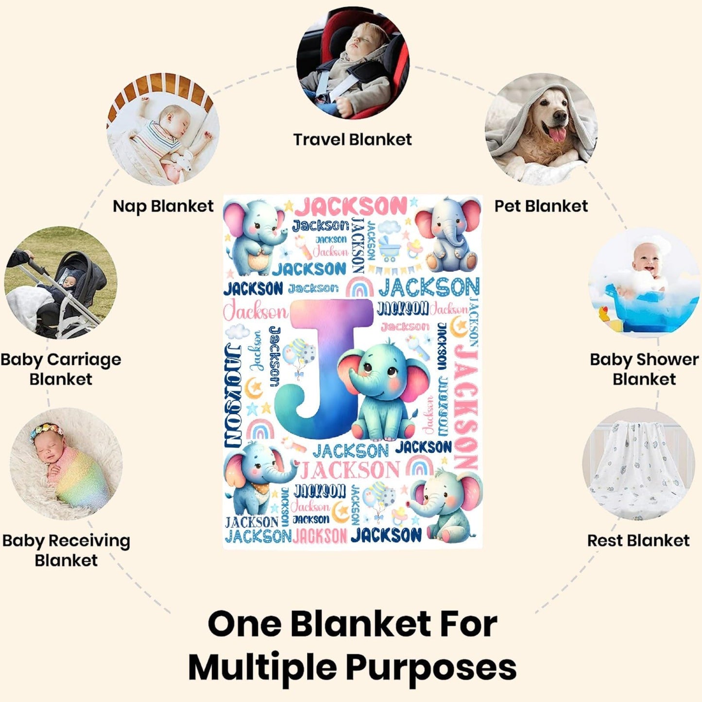 Personalized Elephant Blanket,Custom Elephant Gifts,Soft Flannel Throw for Bed Sofa,Lightweight,40 x 30in