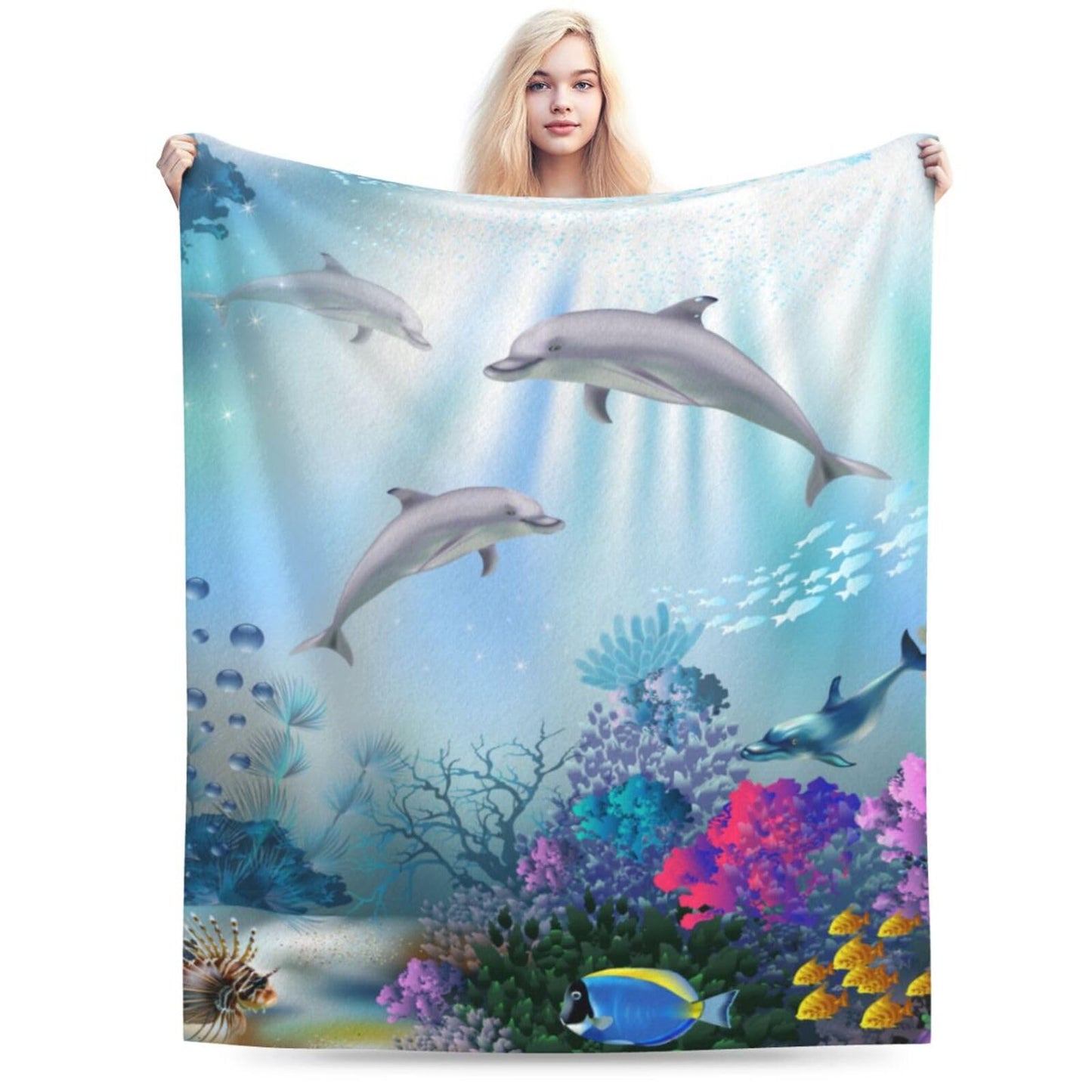 Ocean Animal Dolphin Blanket Soft Lightweight Throw Blankets Cozy Flannel Bed Throws for Sofa Couch Travel Home Room Bedroom Decor Gifts for Boys Girls Kids Adults 60"x50"