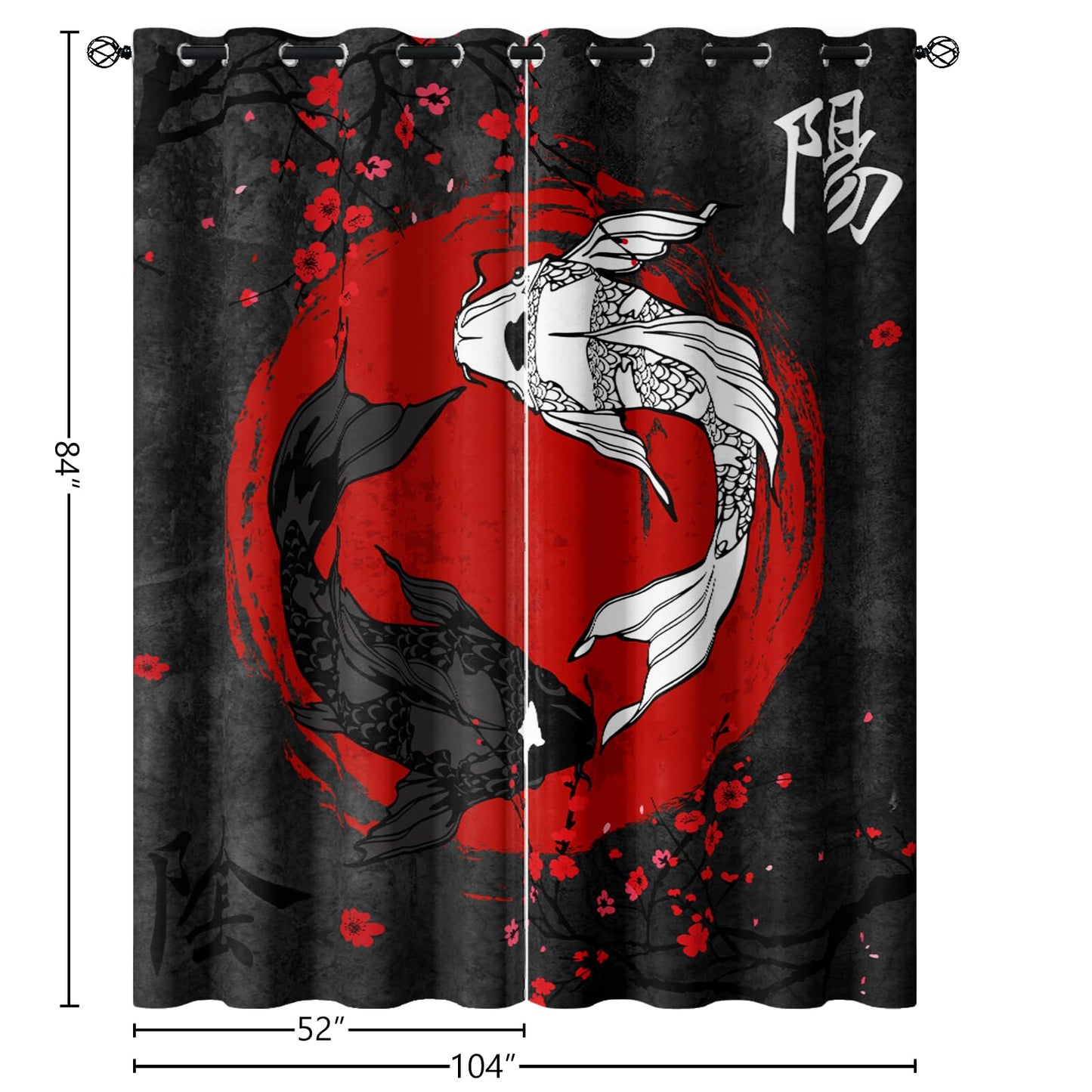 Sanzugh Japanese Anime Blackout Curtains 84 Inch Long 2 Panels Set, Cool Black and Red Yin Yang Black Out Patterned Printed Window Curtain for Men Boys Bedroom Living Room, Grommet Window Drapes