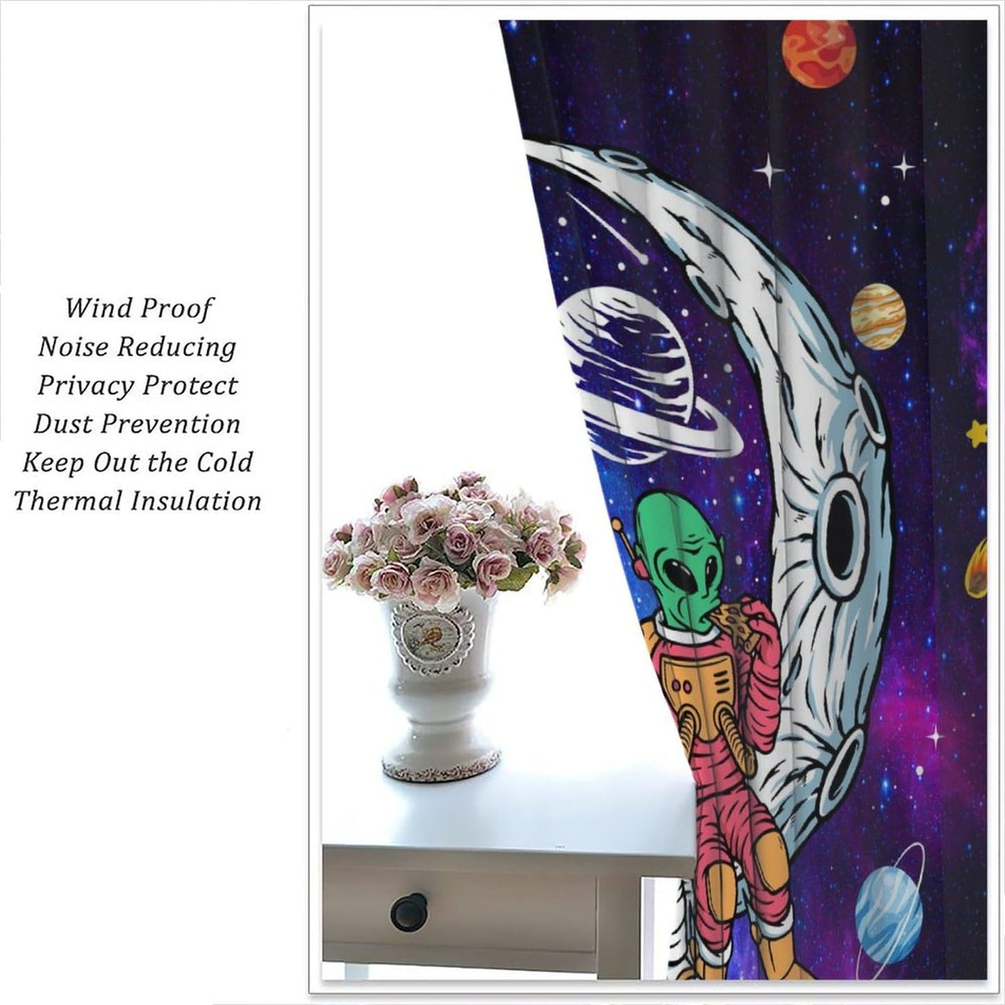 AAVEUP Universe Astronaut Blackout Curtains for Kids,Galaxy Space Planet Astronaut Alien Purple Outer Space Nebula Funny Meteor Earth Window Treatments for Boys Nursery Bedroom Living Room 63x72inch
