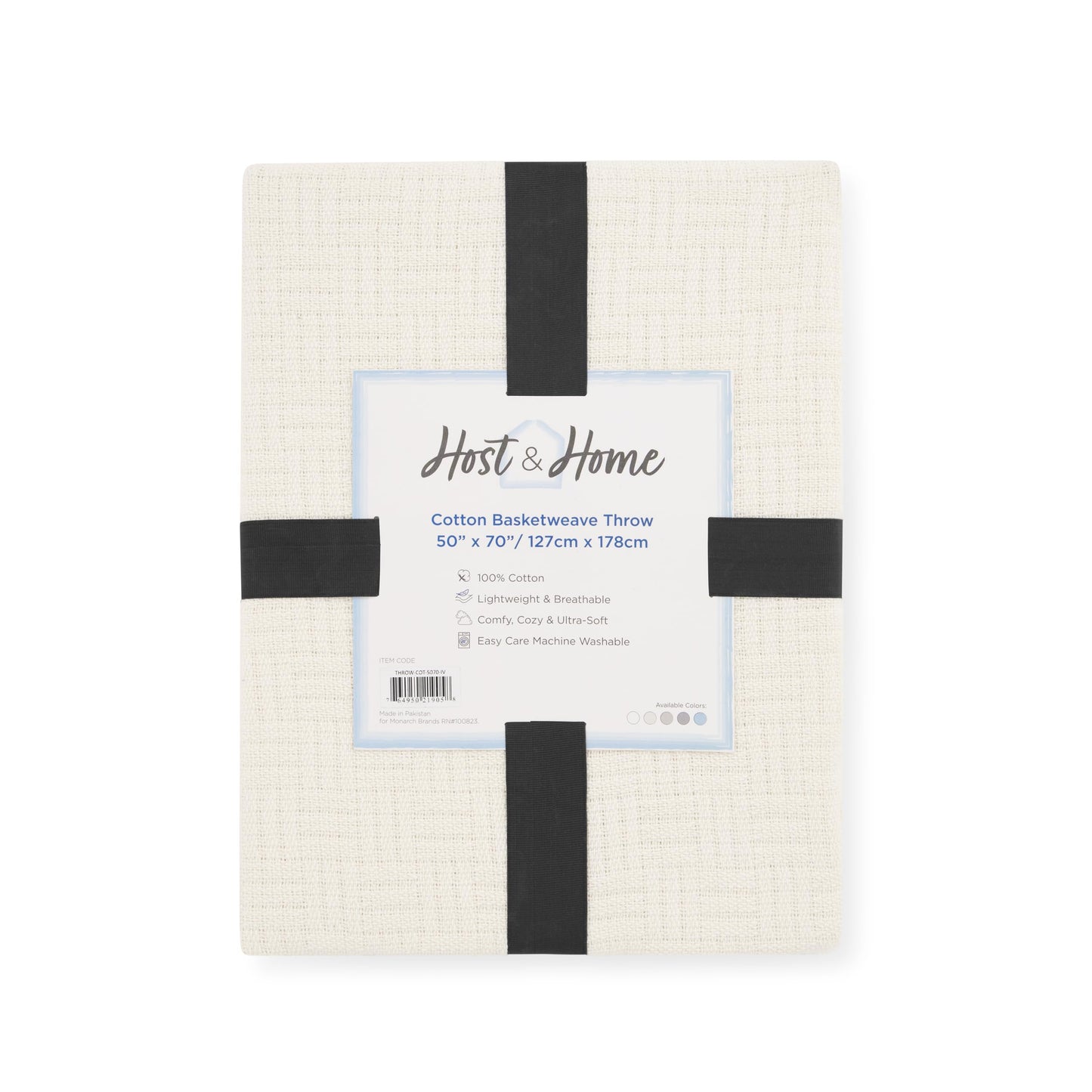 Arkwright Basket Weave Throw Blanket - 100% Ringspun Cotton All Season Throws, Luxury Hotel Quality, Soft on Skin, Breathable, 300 GSM for Bed, Sofa, and Chair, 50 X 70 in, Ivory