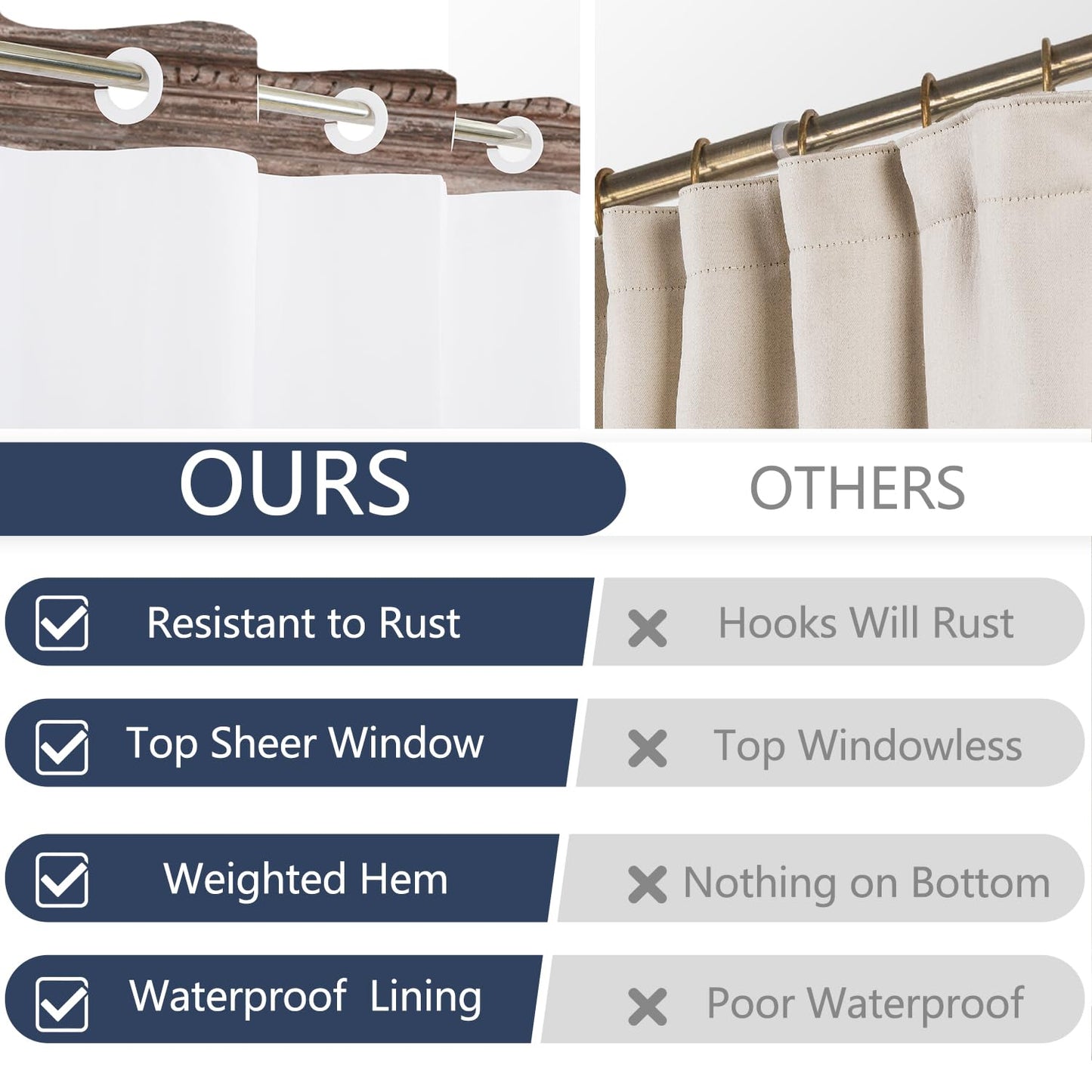 No Hook Beach Coastal Barn Door Shower Curtain with Snap in Fabric Liner, Waterproof Double Layers Washable Bathroom Curtain, Nautical Sunset Seaside Shower Curtains with Top Sheer Window, 71x74 Inch