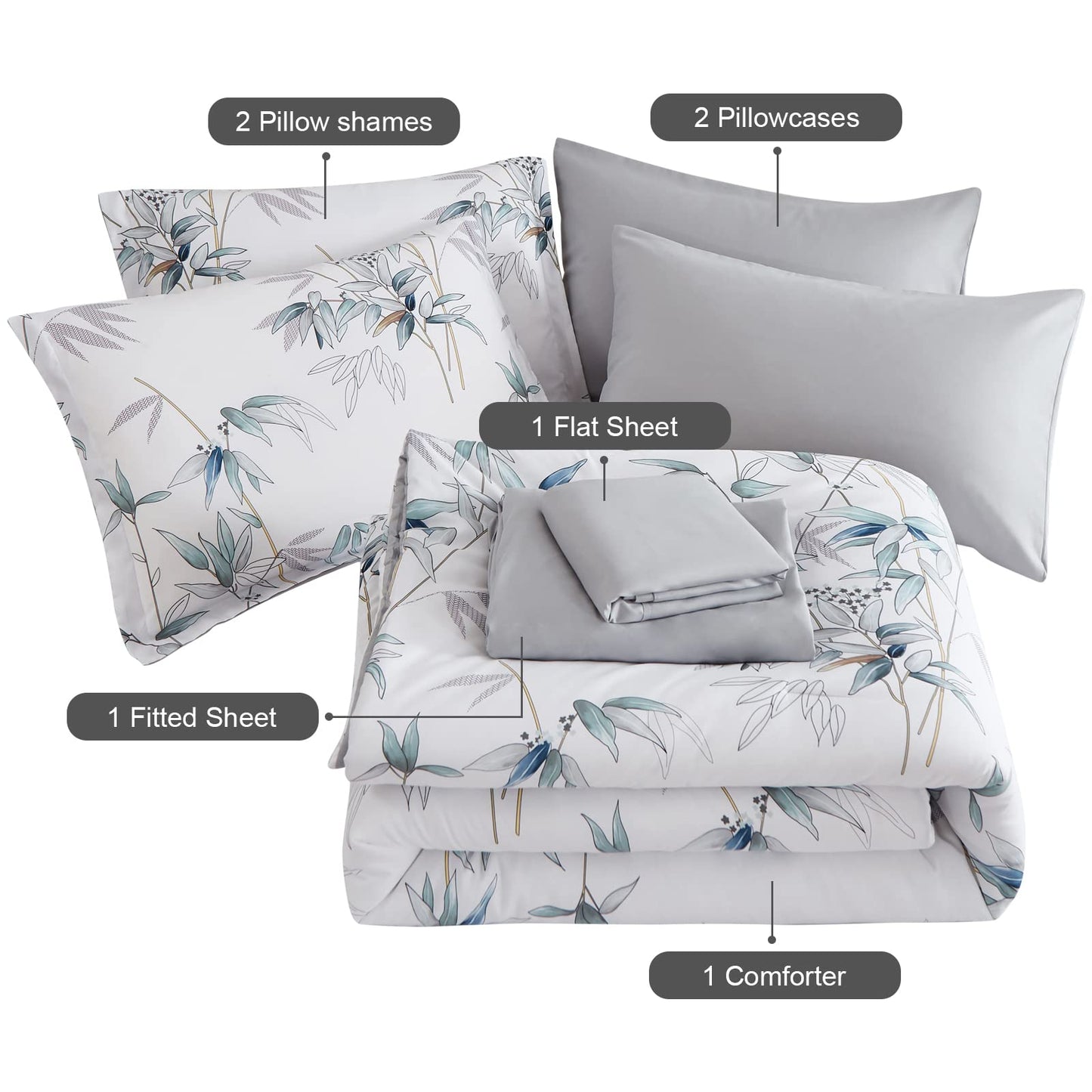 LXWORX Comforter Set Queen Size - 7 Pieces Bed in a Bag, Bedding Set, Soft Lightweight Microfiber White Comforter Sets with Sheets and Pillows (White,Queen)