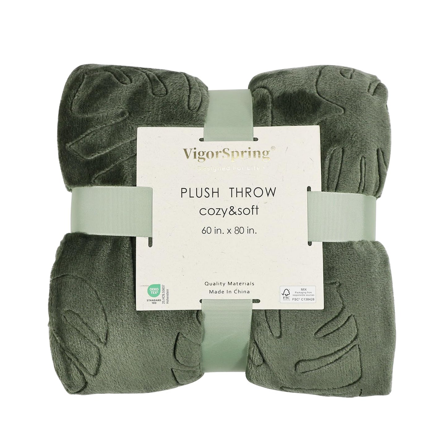 VigorSpring Soft Flannel Fleece Throw Blanket - 60x80 Inch,Olive Green