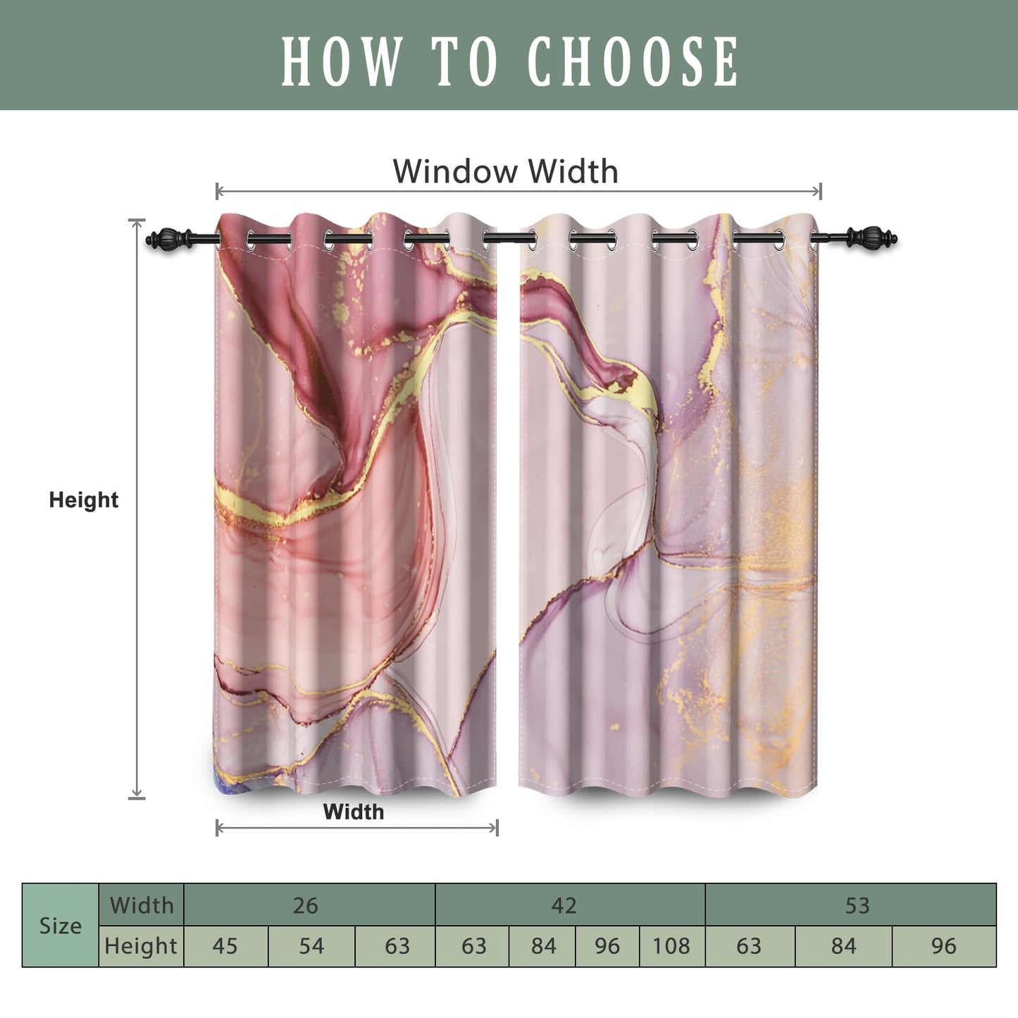 Renaiss Pink Marble Blackout Curtains for Bedroom Abstract Liquid Gold Texture Window Curtain Modern Luxury Ink Art Window Drapes for Living Room Decor Curtains 2 Panels Set, 42x63 Inch