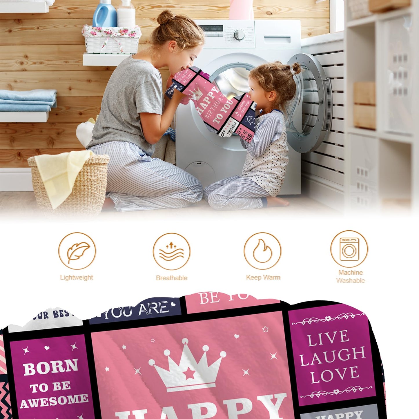 Hohoto Happy Birthday Blanket for Grils Women, Best Wishes Inspirational Birthdays Gifts for Mom Sister Bestie,Bday Present Decorations for Bed Sofa Couch 50"x60"